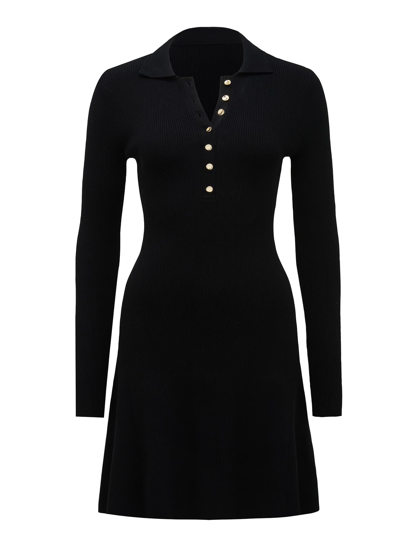 Joanna Half Placket Ribbed Mini Dress Black_mannequin