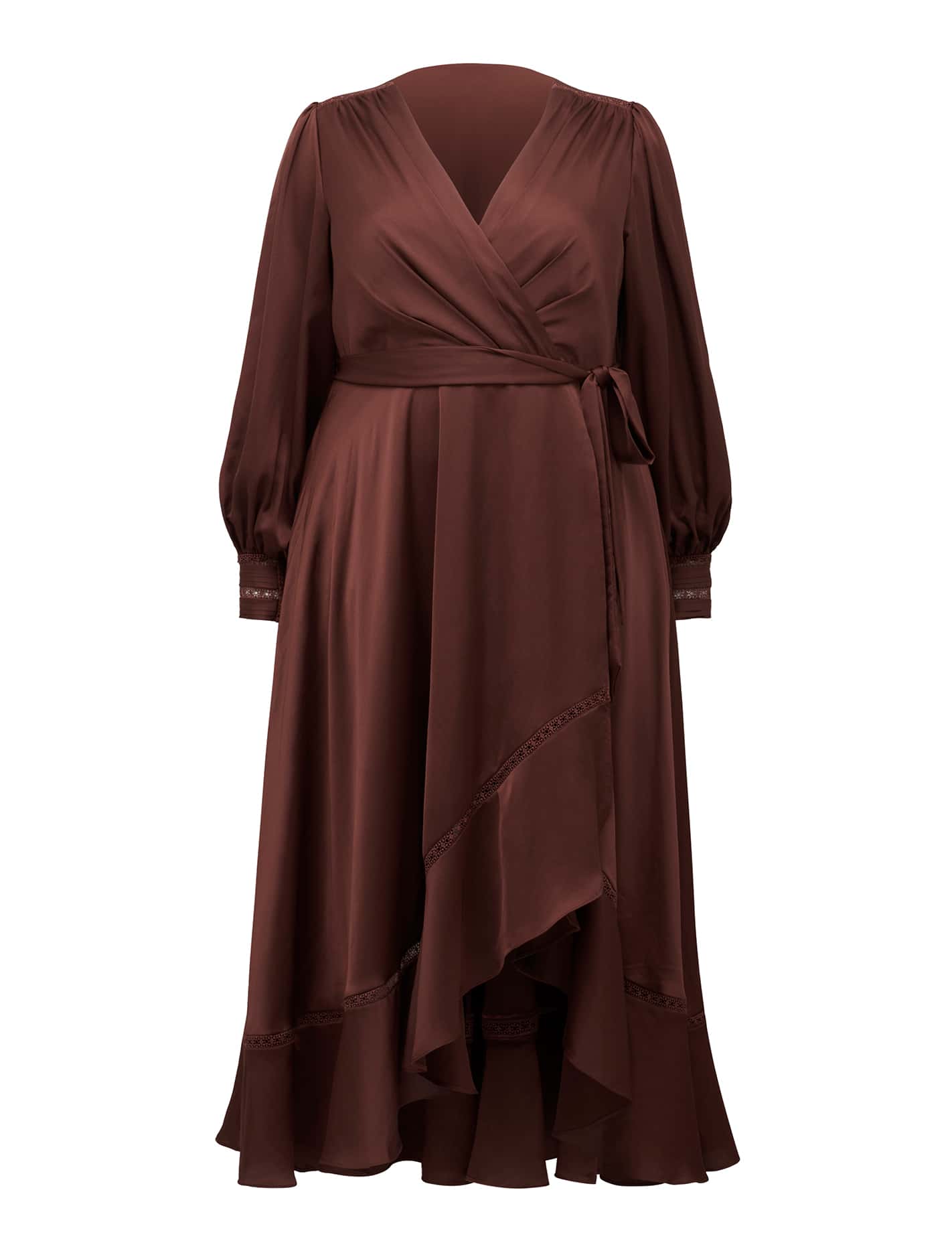 Savanna Curve Satin Wrap Midi Conker_mannequin
