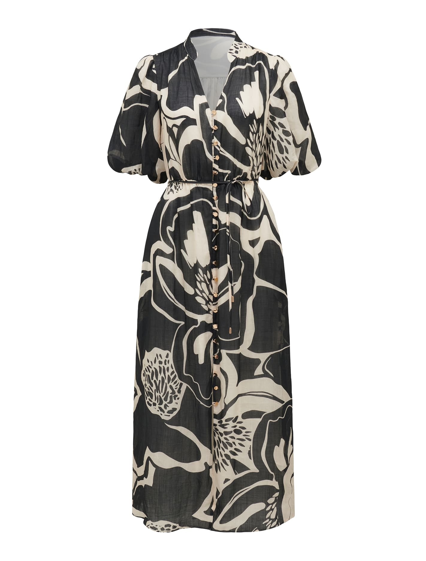 Loren Puff-Sleeve Midi Dress Dunstan Abstract_mannequin