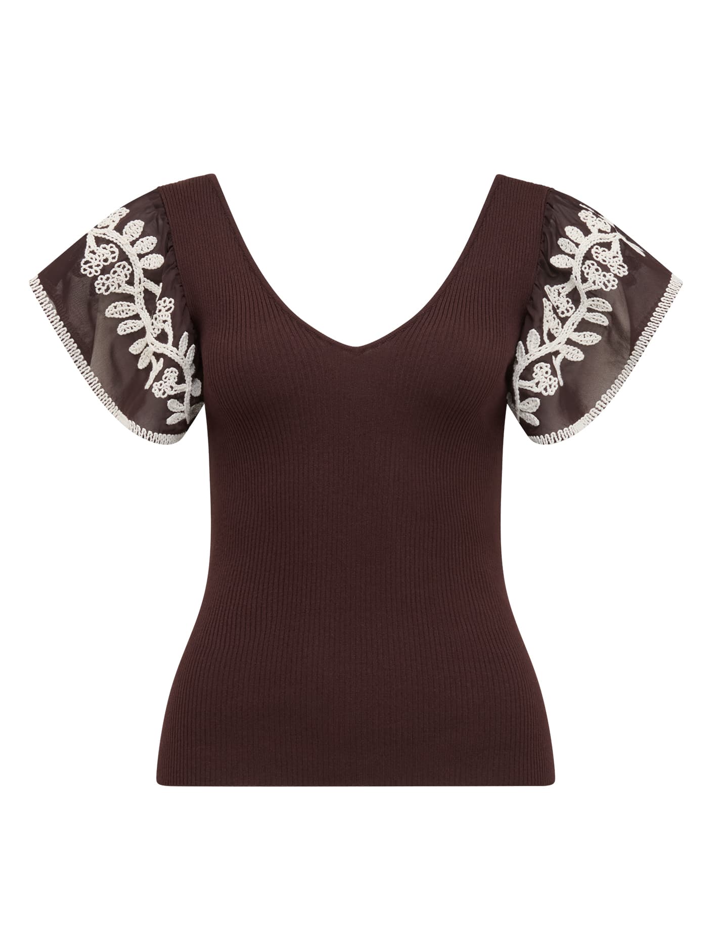 Elodie Frill Sleeve Knit Tank Chocolate_mannequin