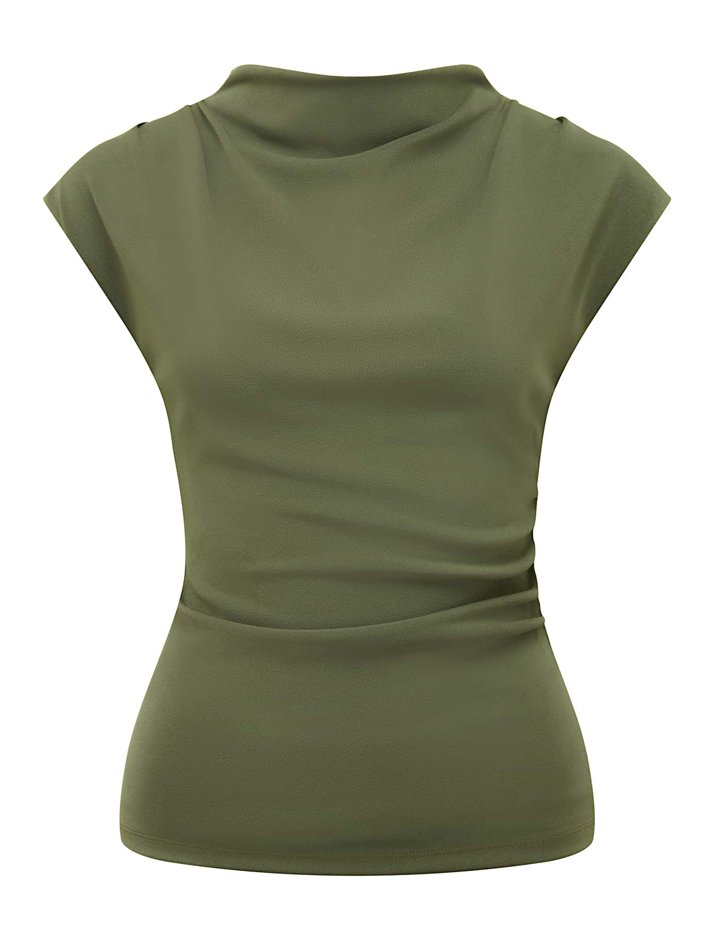 Leenah High-Neck Crepe Top Dark Green_mannequin