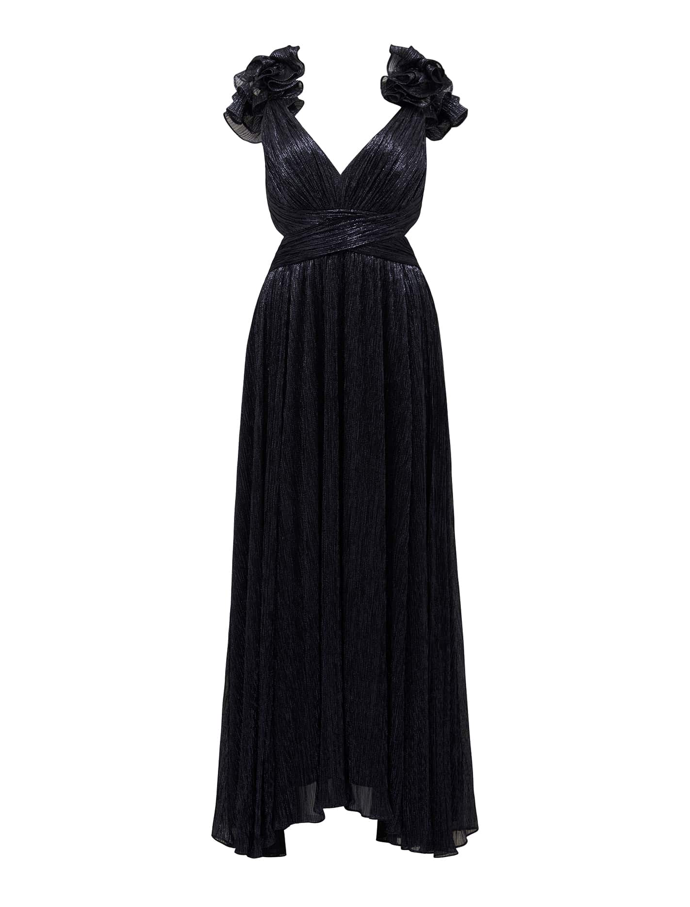 Selena Plisse Ruffle Shoulder Maxi Navy_mannequin