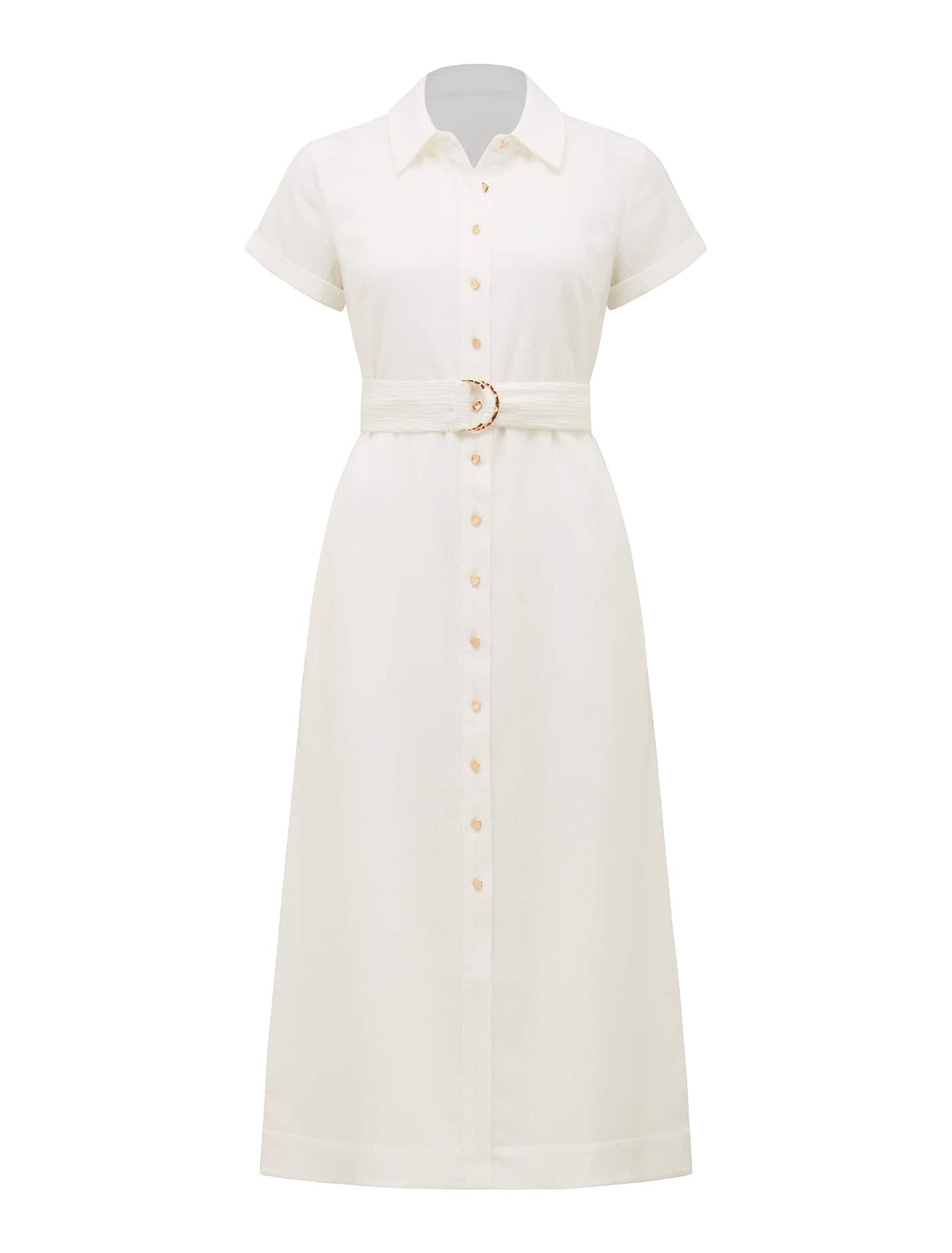 Briley Petite Textured Shirt Dress Ivory_mannequin