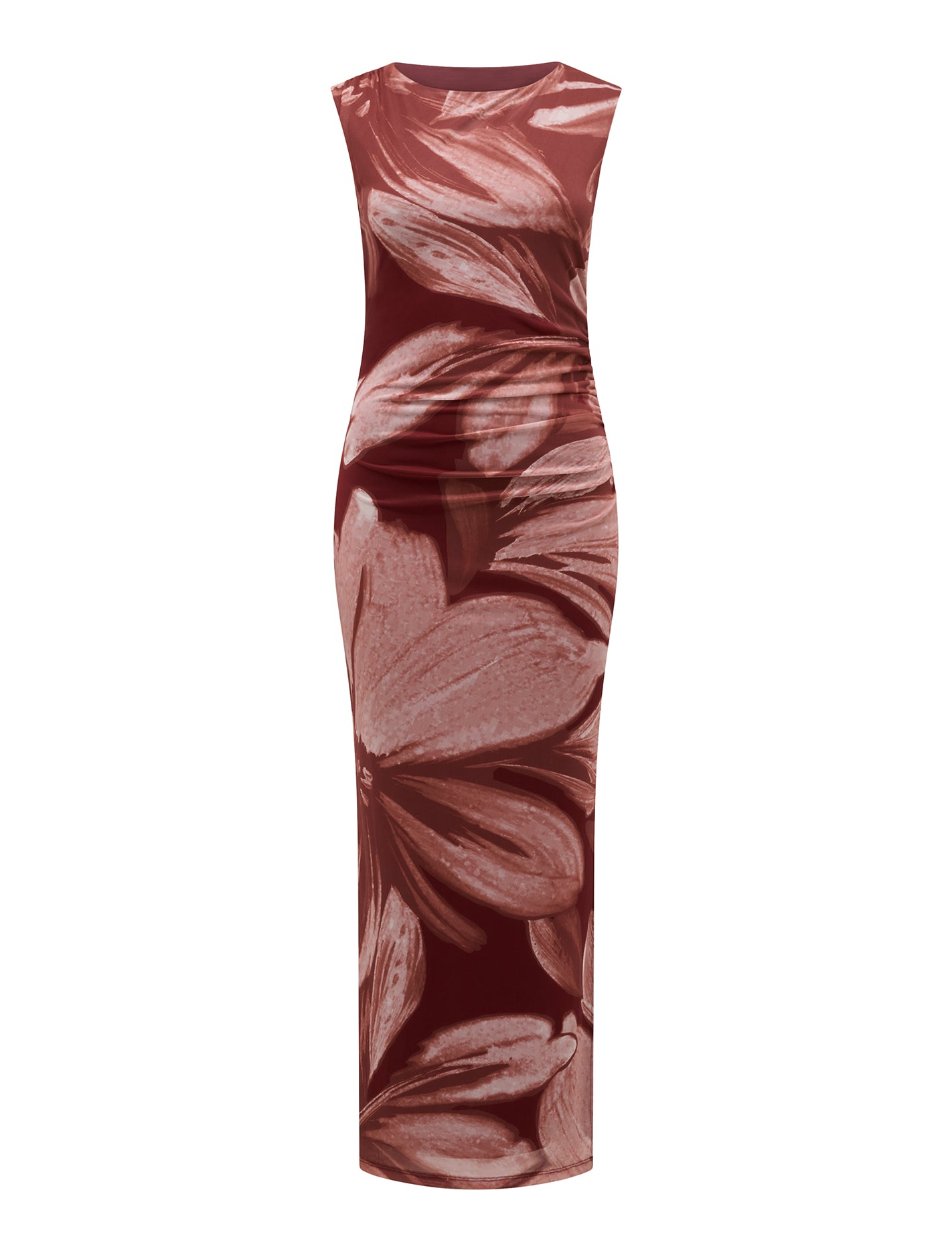 Ally Sleeveless Mesh Midi Dress Rust Carissa Floral_mannequin