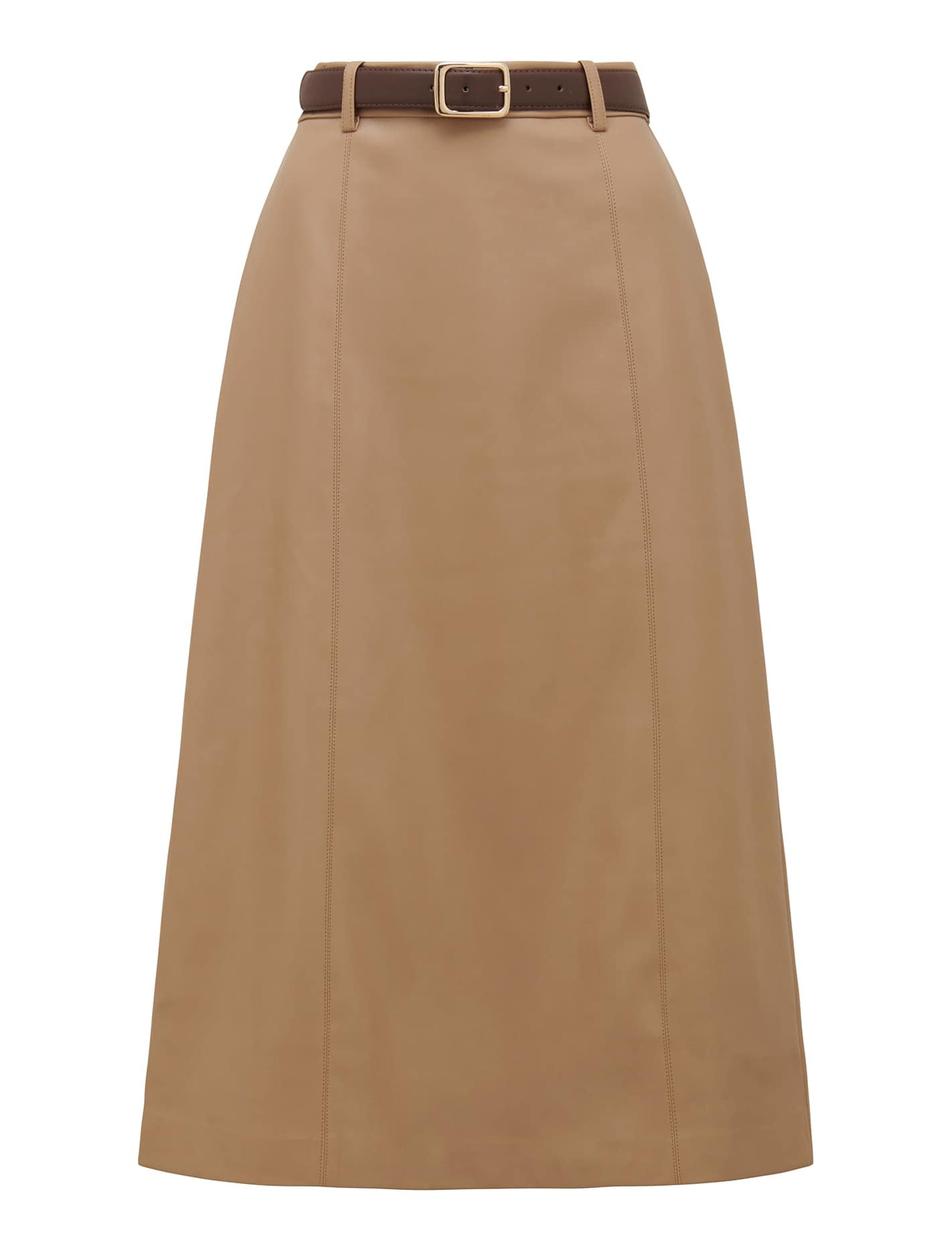 Katy Vegan Leather Belted Midi Skirt Coffee_mannequin
