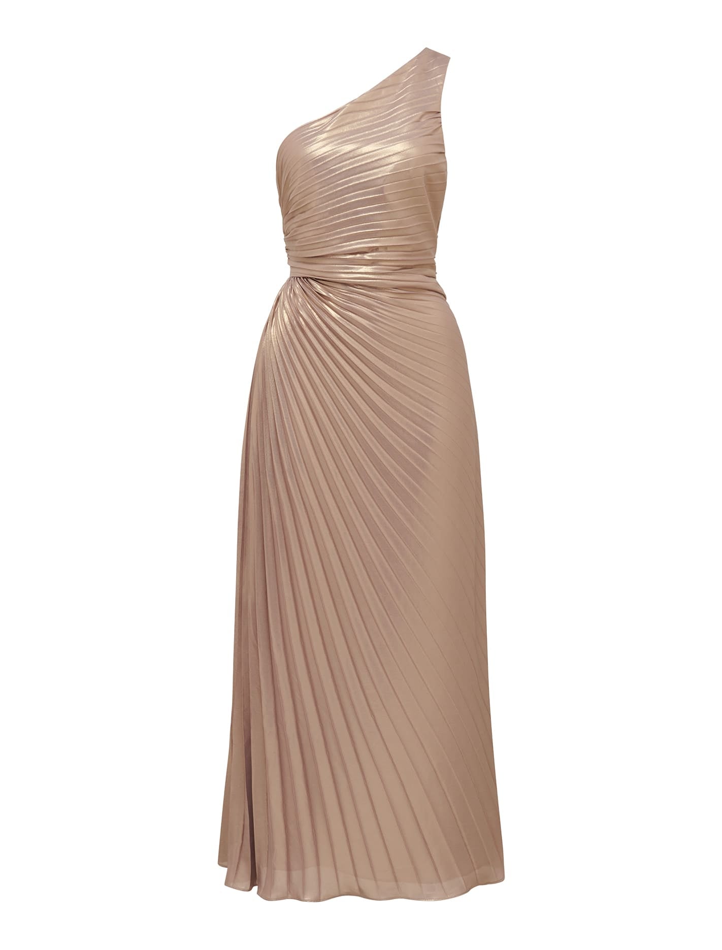 Taylah Metallic One Shoulder Dress Soft Gold_mannequin