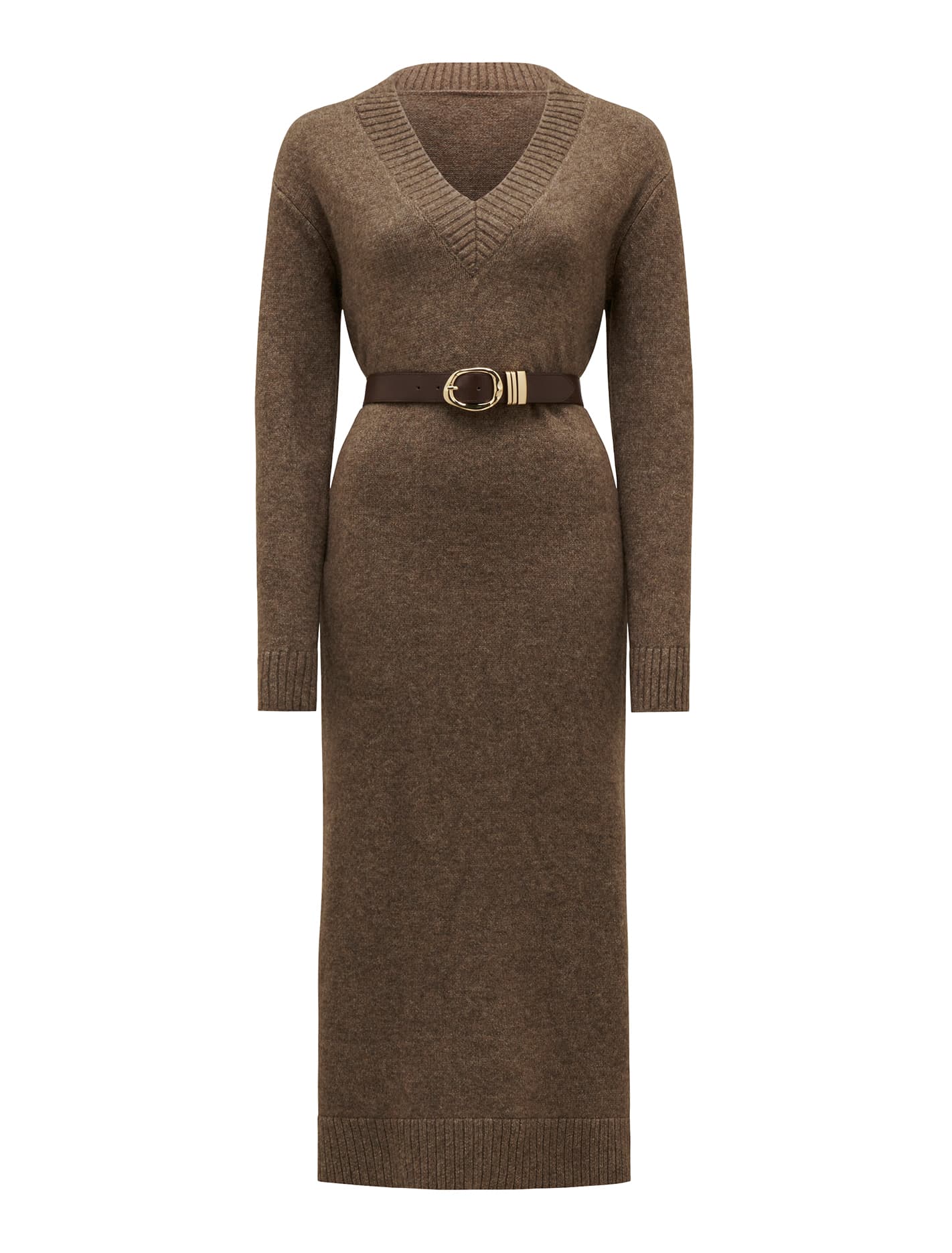 Haven V Neck Midi Dress Hazelnut_mannequin