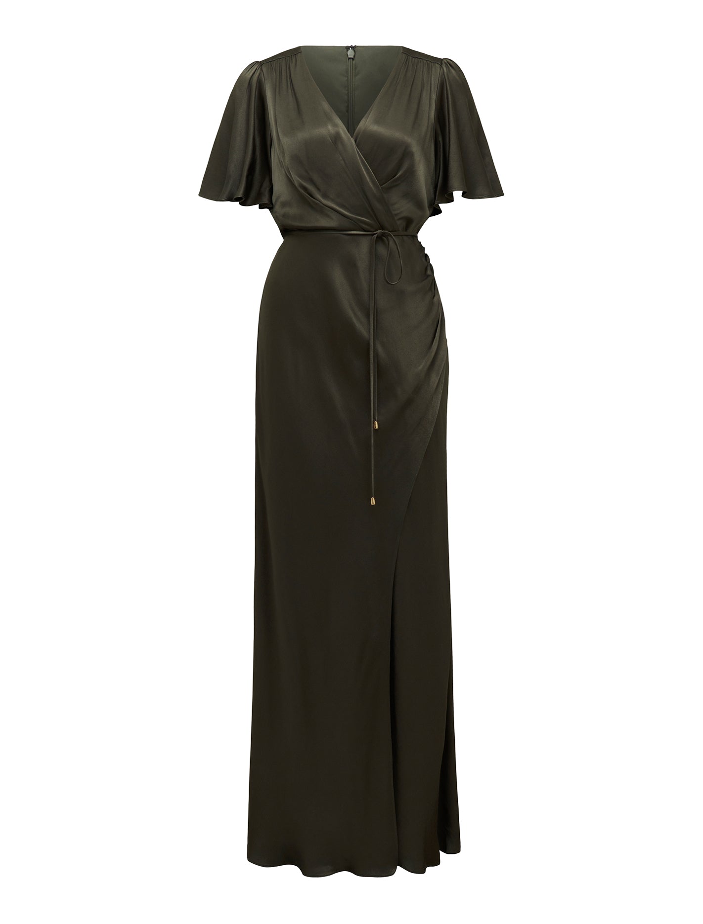 Chelsea Flutter Sleeve Satin Maxi Olive_mannequin