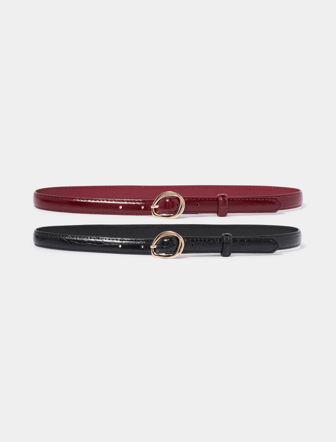 Ali Abstract-Buckle Belt Two-Pack Black/Wine_mannequin