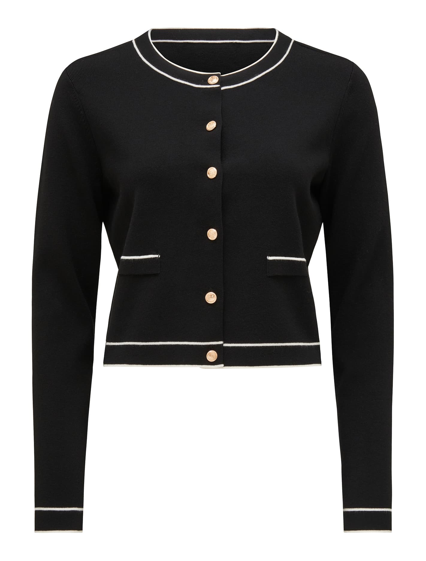 Gigi Tipped Cardigan Black/ Porcelain_mannequin