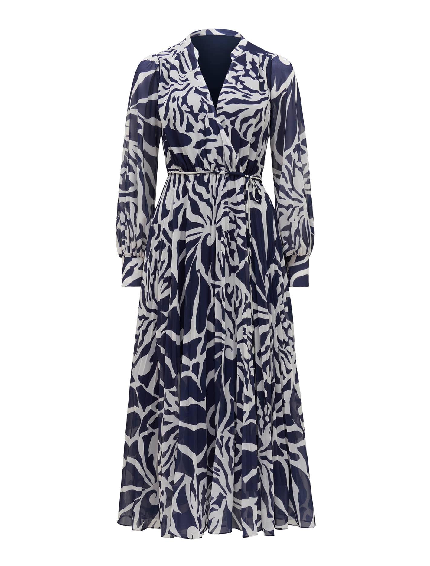 Saskia Petite Pleat Wrap Midi Navy Small Castile_mannequin
