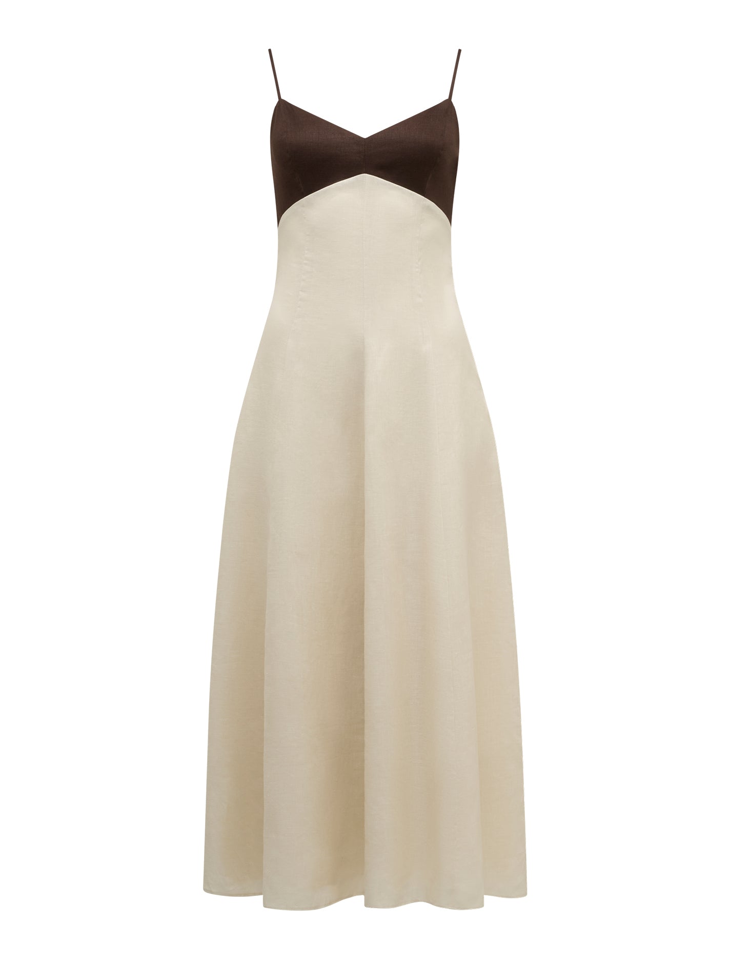 Ada Contrast Linen Midi Chocolate/Stone_mannequin