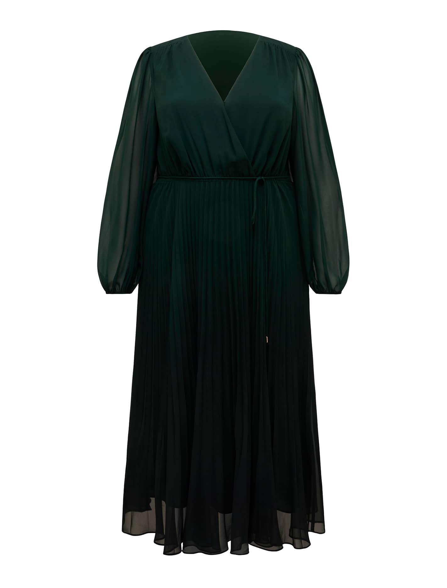 Priscilla Curve Pleated Midi Dress Dark Green Ombre_mannequin