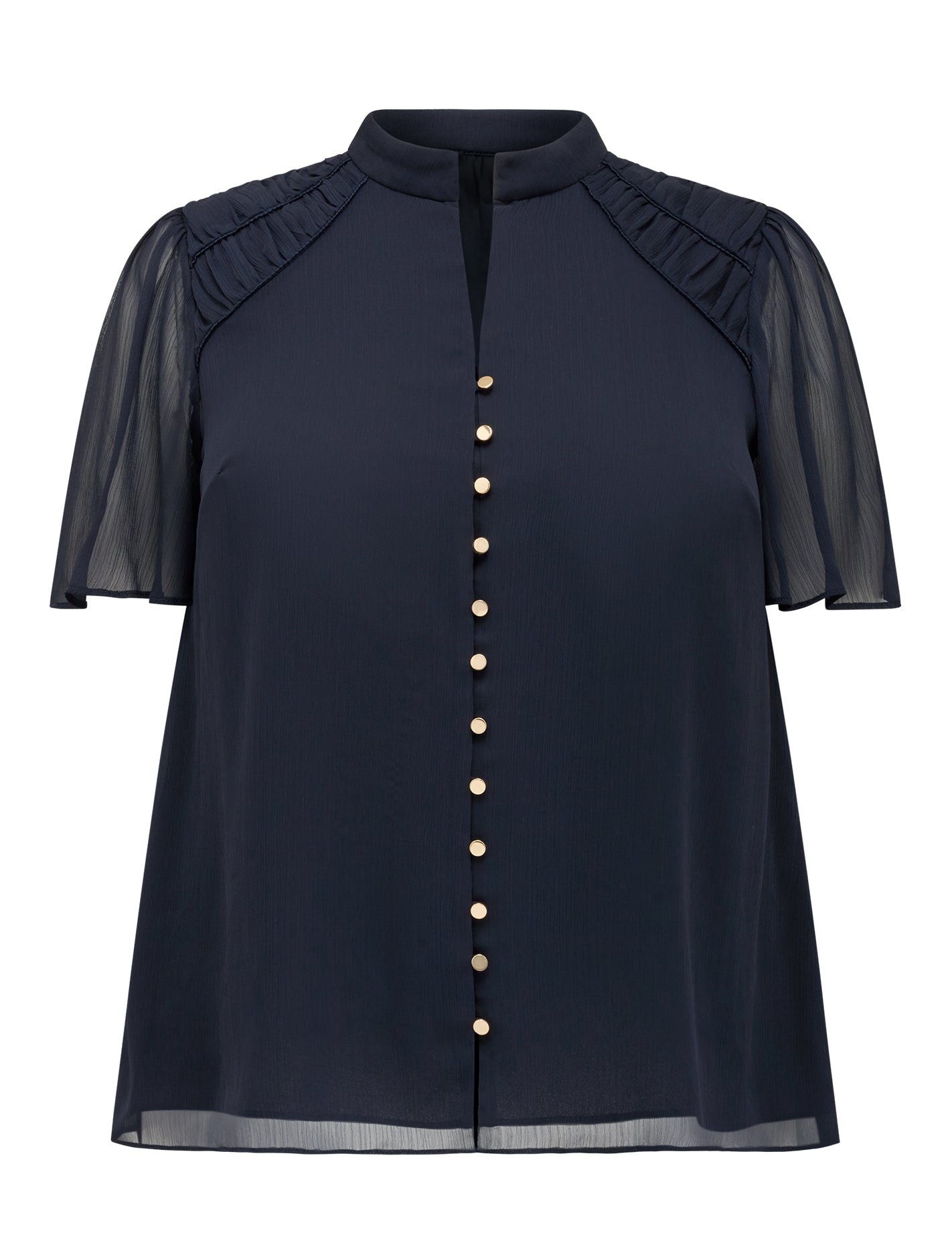 Nina Curve Gathers Neck Top Navy_mannequin