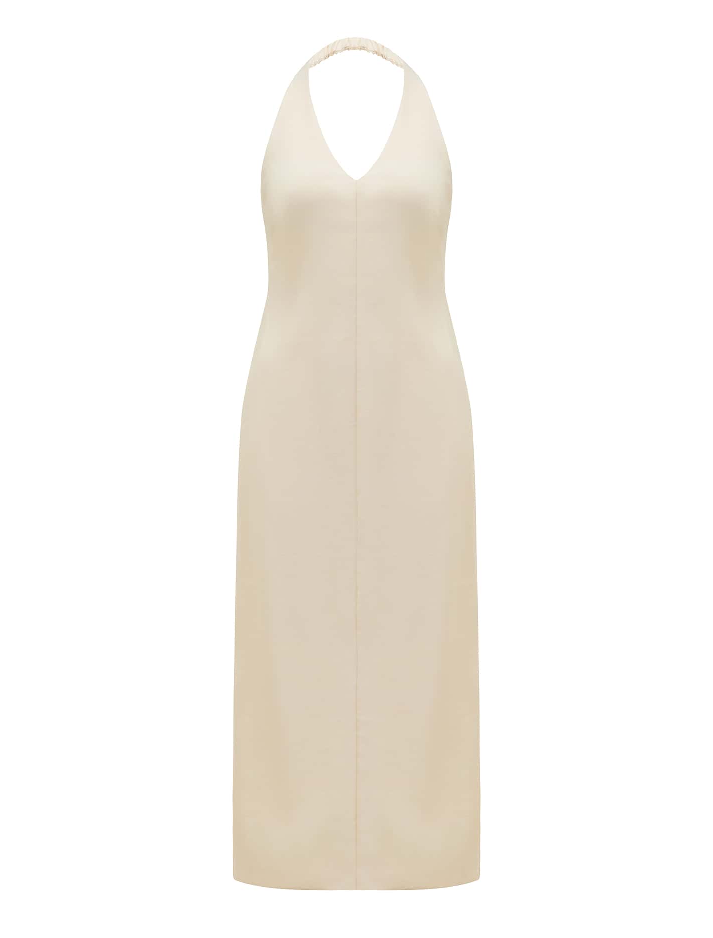 Hailey Petite Halter V-Neck Midi Cool Bone_mannequin