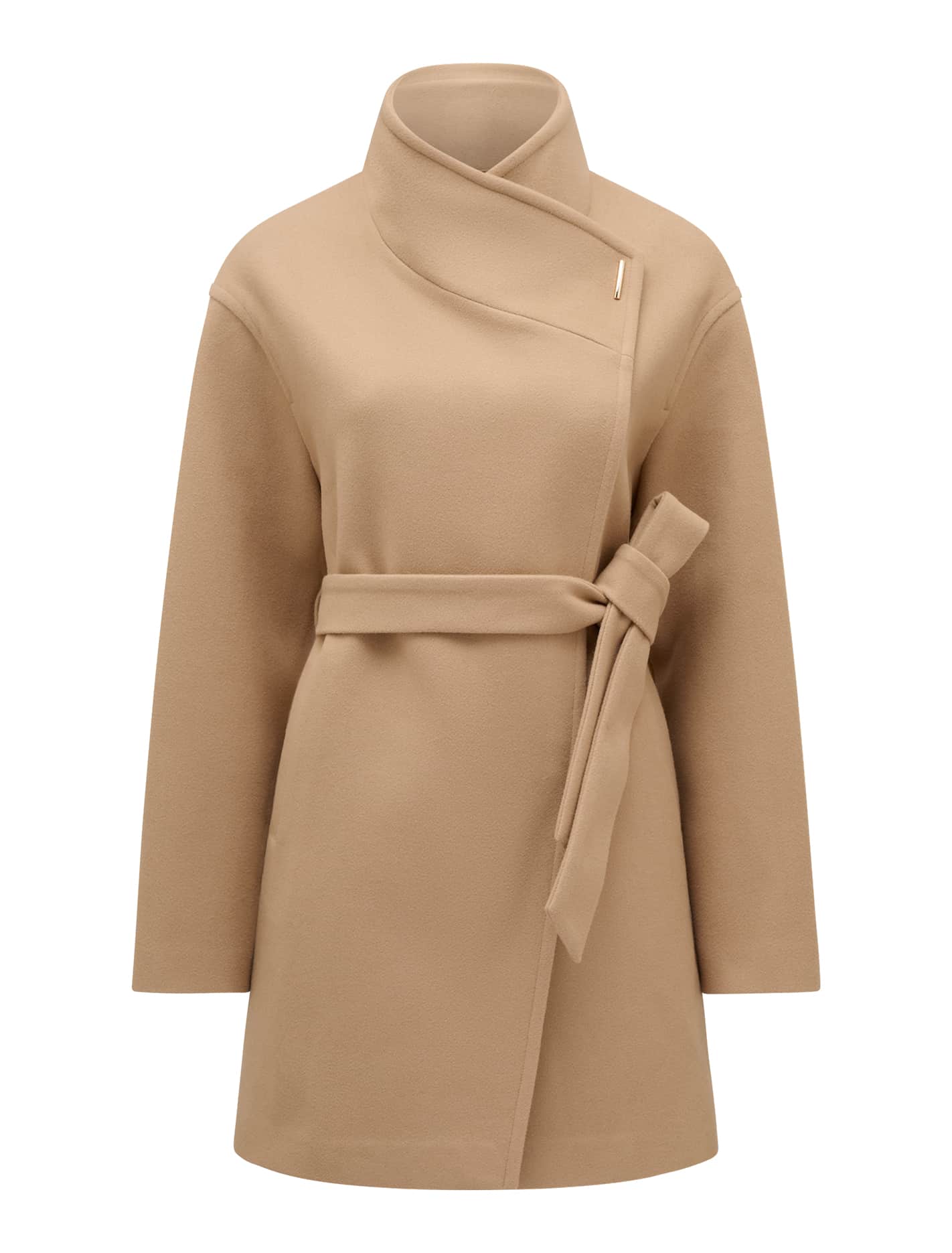 Lola Funnel Neck Wrap Coat Camel_mannequin