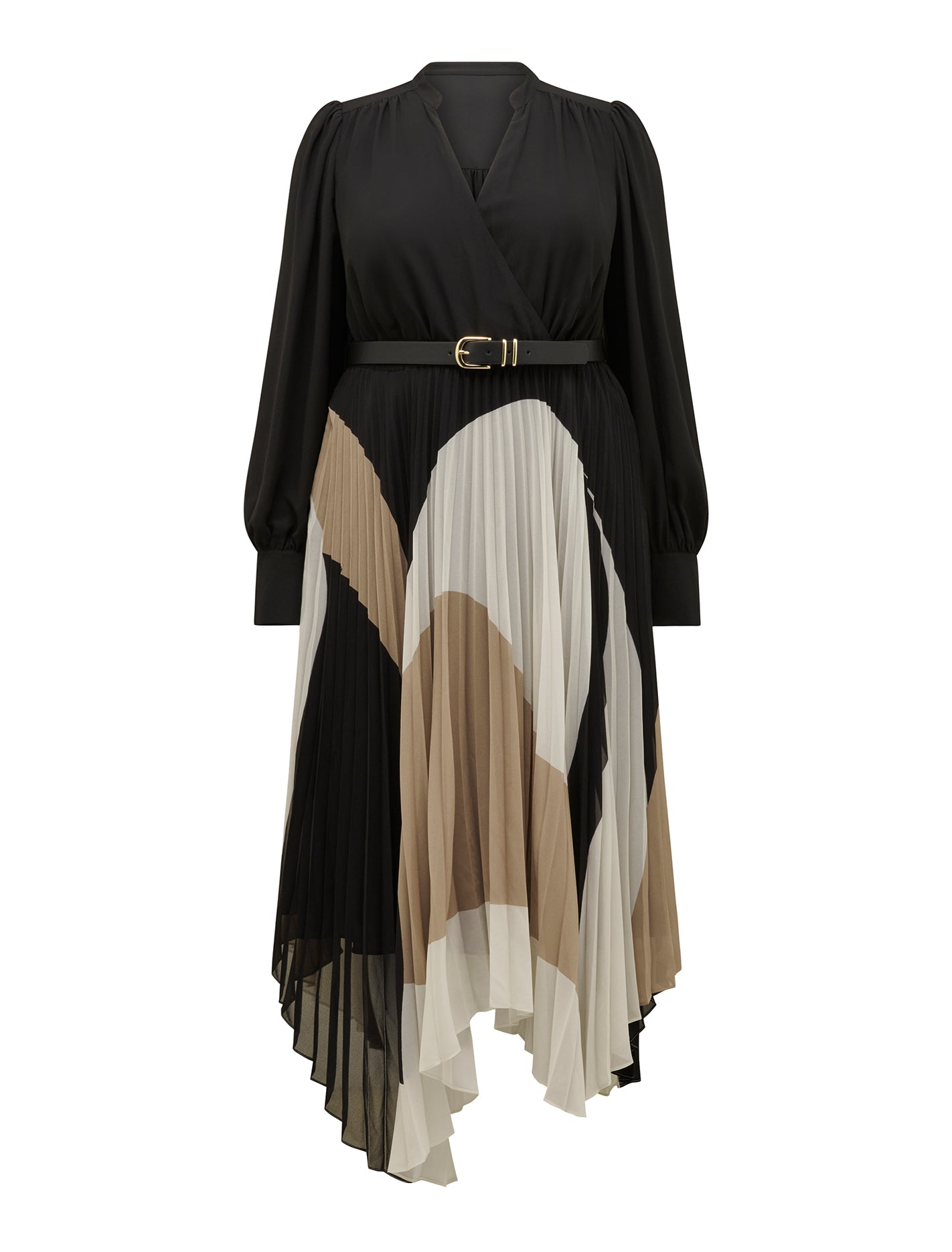 Milan Curve Pleated Belt Midi Dress Blake Abstract_mannequin
