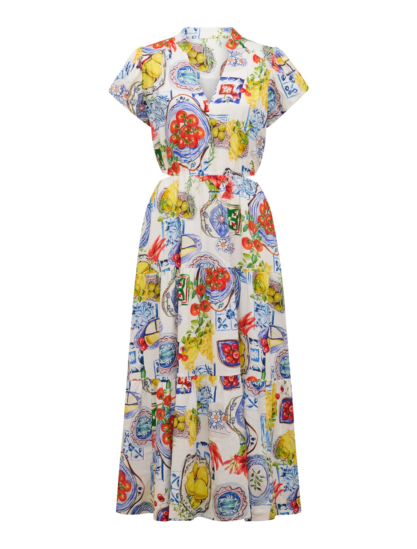 Jacqueline Puff-Sleeve Tiered Midi Dress Sorrento Tile_mannequin