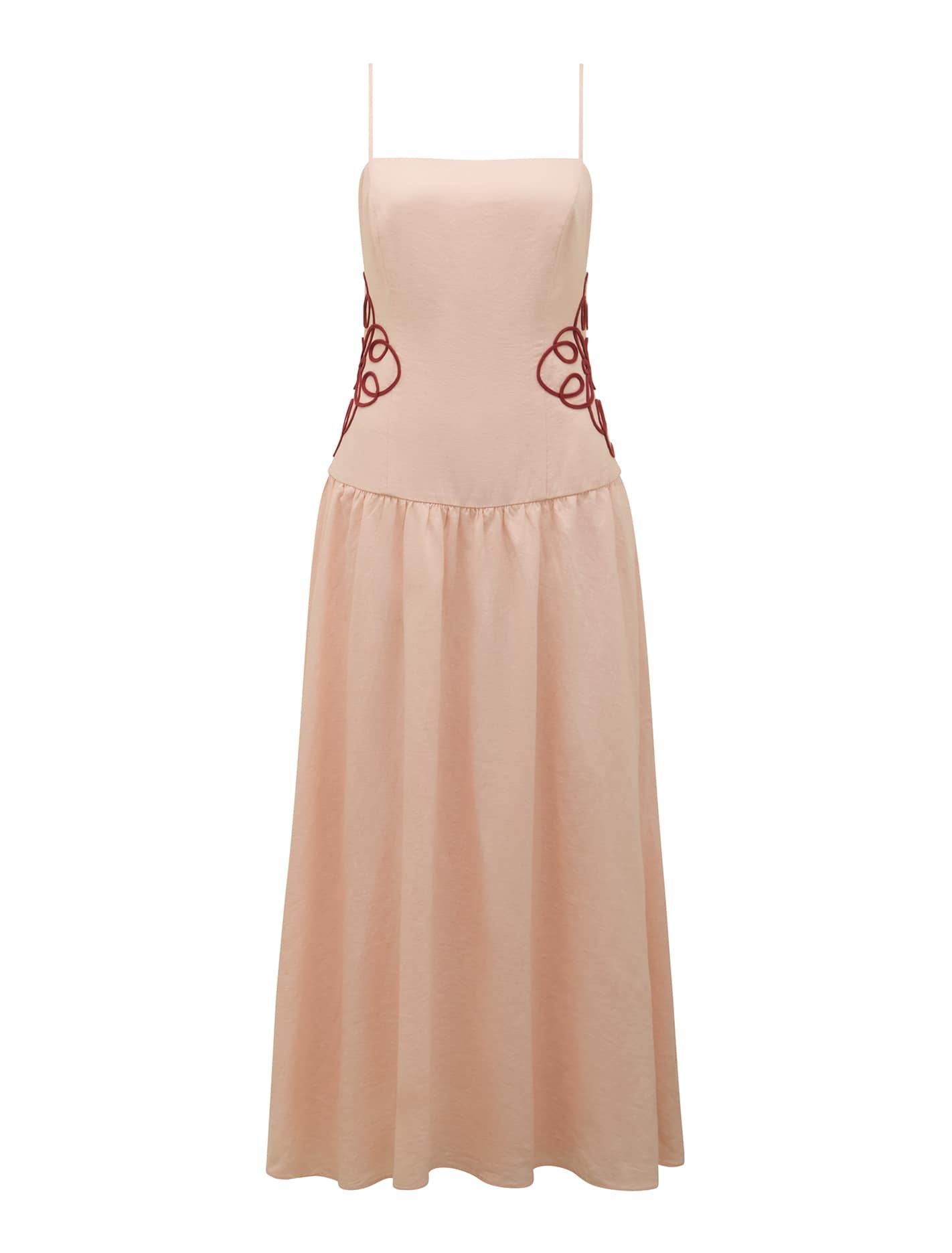 Arabelle Applique Linen Midi Misty Pink_mannequin