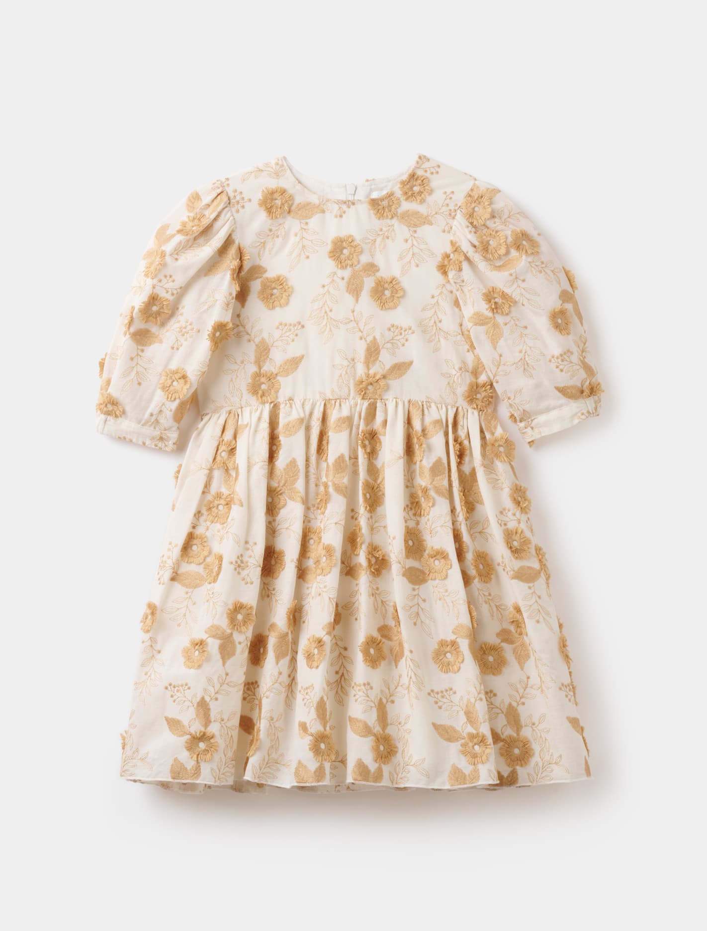 Camille Puff Sleeve Girls Dress Honey Yellow_mannequin