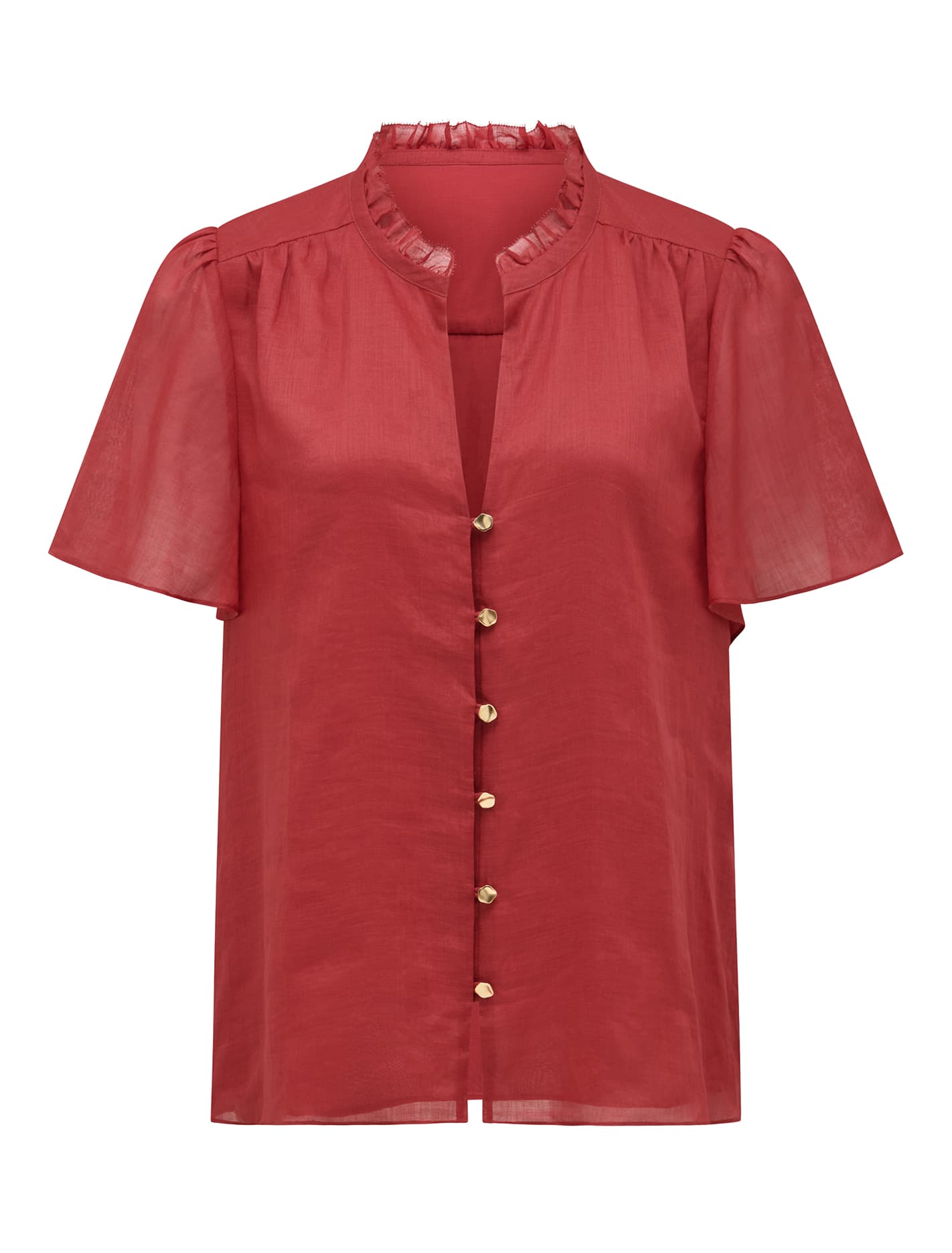 Madison Flutter-Sleeve Blouse Crimson Red_mannequin