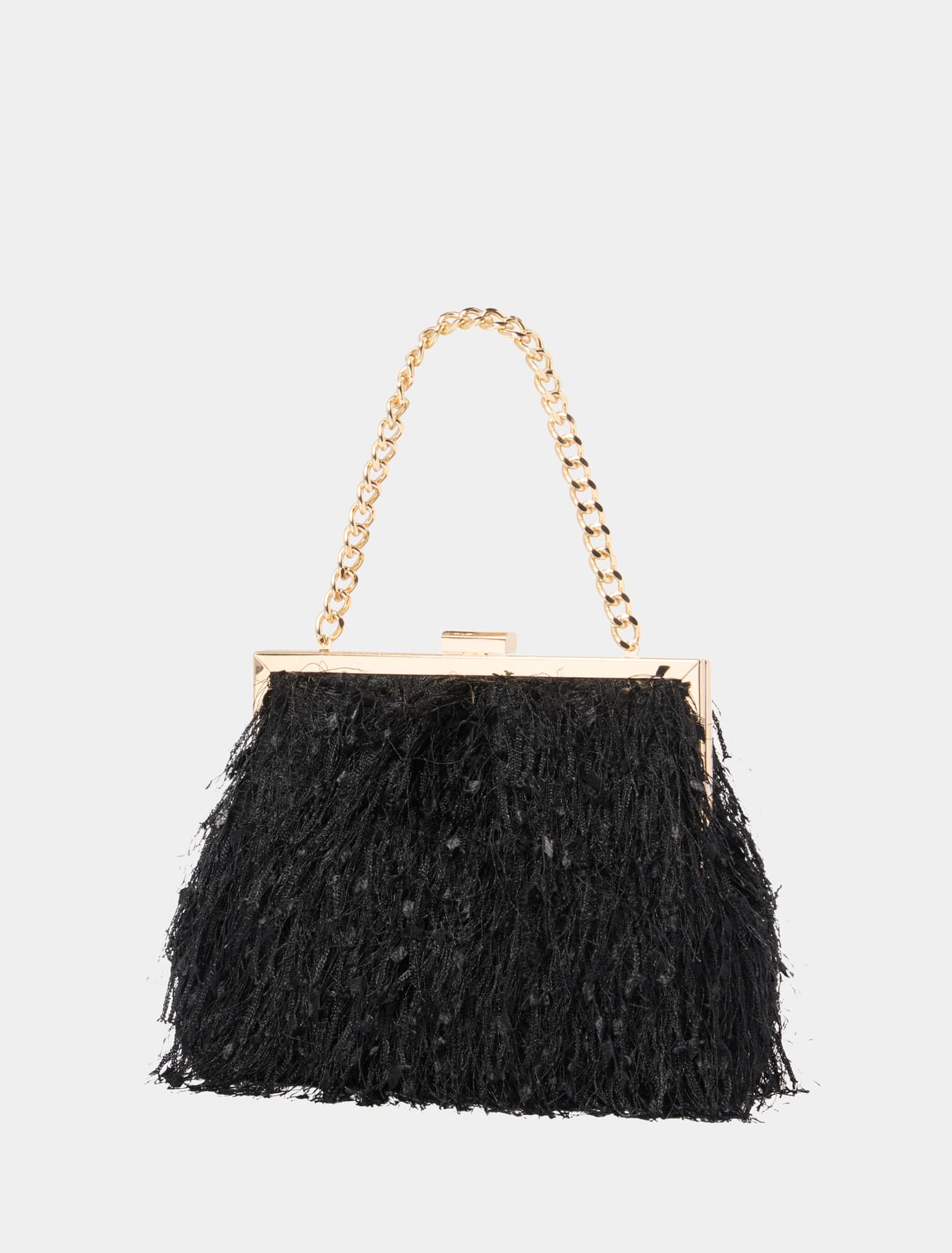 Signature Francis Fluffy Clutch Bag Black & Gold_mannequin