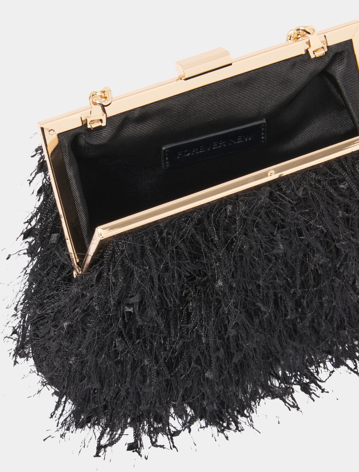 Signature Francis Fluffy Clutch Bag Black & Gold_mannequin