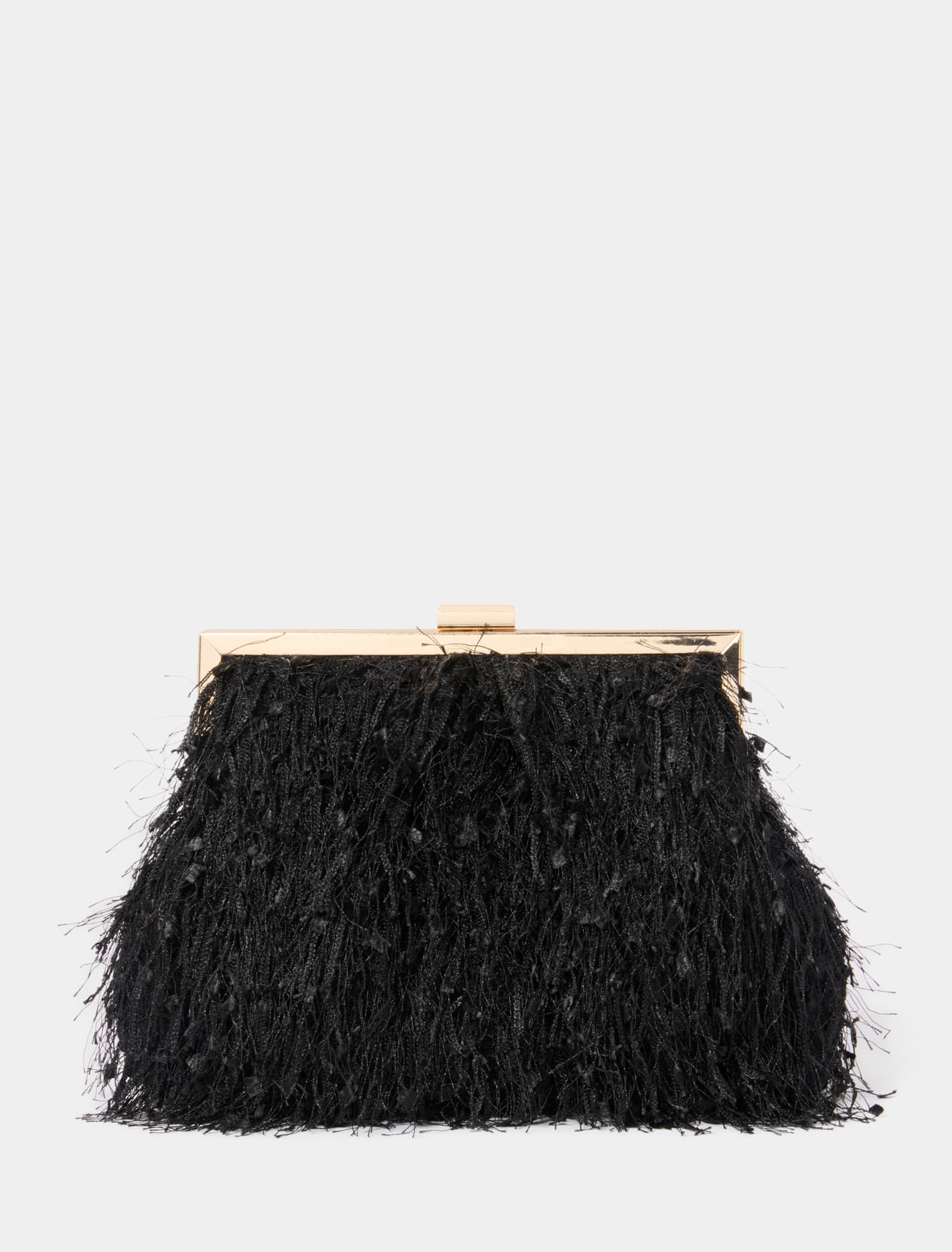 Signature Francis Fluffy Clutch Bag Black & Gold_mannequin