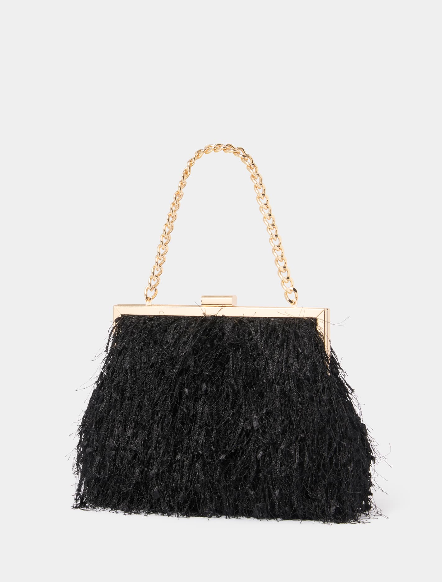 Signature Francis Fluffy Clutch Bag Black & Gold_mannequin