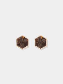 Halle Hexagon Stone Stud Brown_mannequin