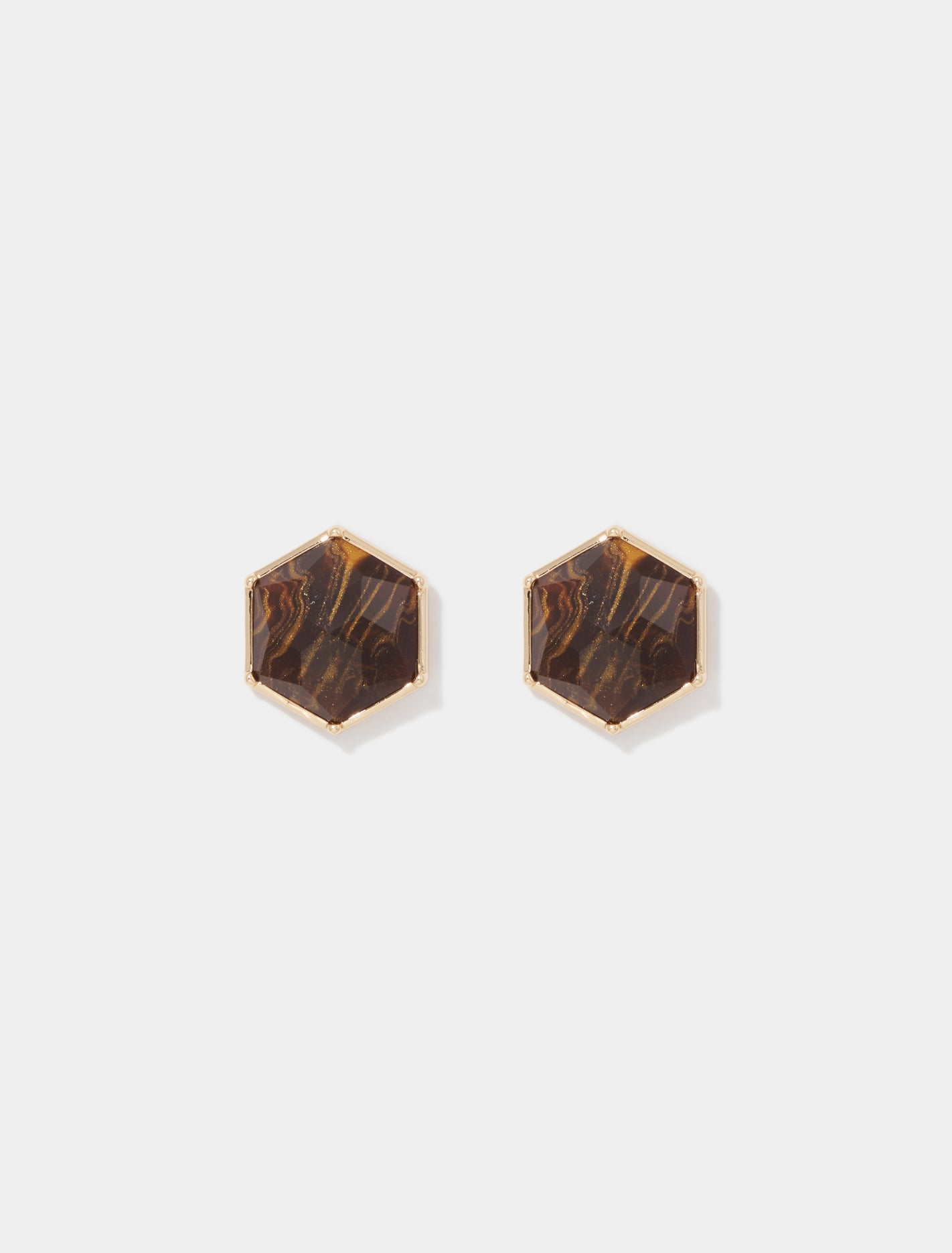 Halle Hexagon Stone Stud Brown_mannequin