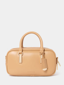 Signature Terri Metal Trim Barrel Bag Tan_mannequin