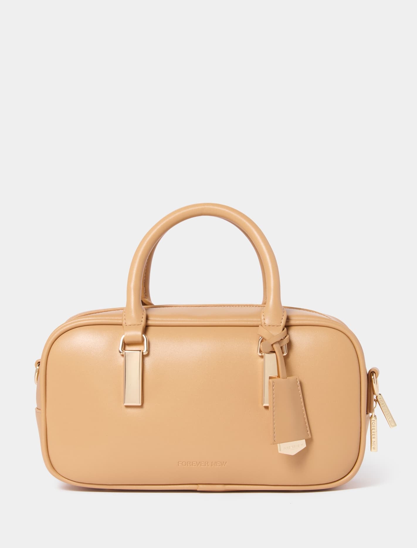 Signature Terri Metal Trim Barrel Bag Tan_mannequin