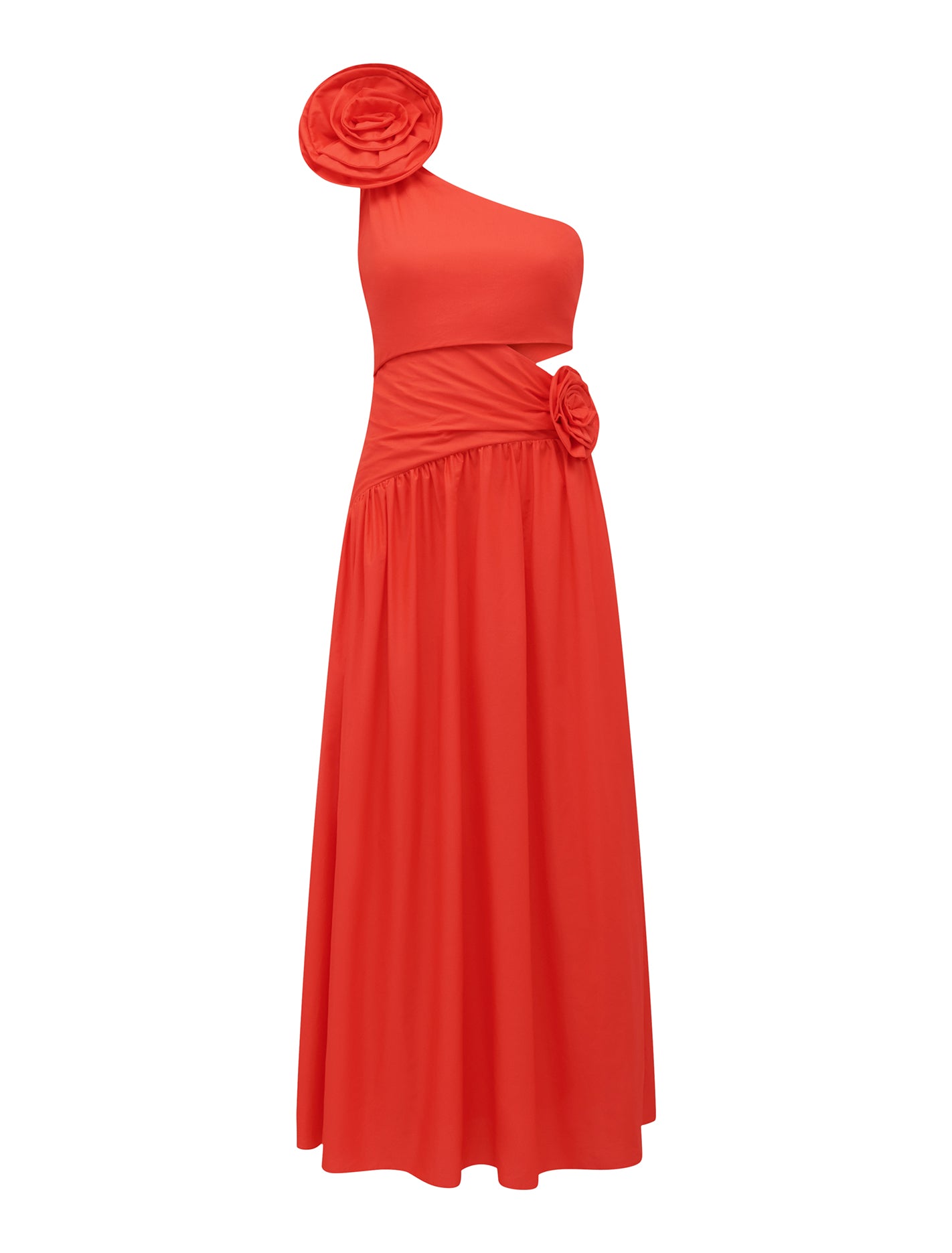Josefina One Shoulder Rosette Midi Flame Scarlet_mannequin