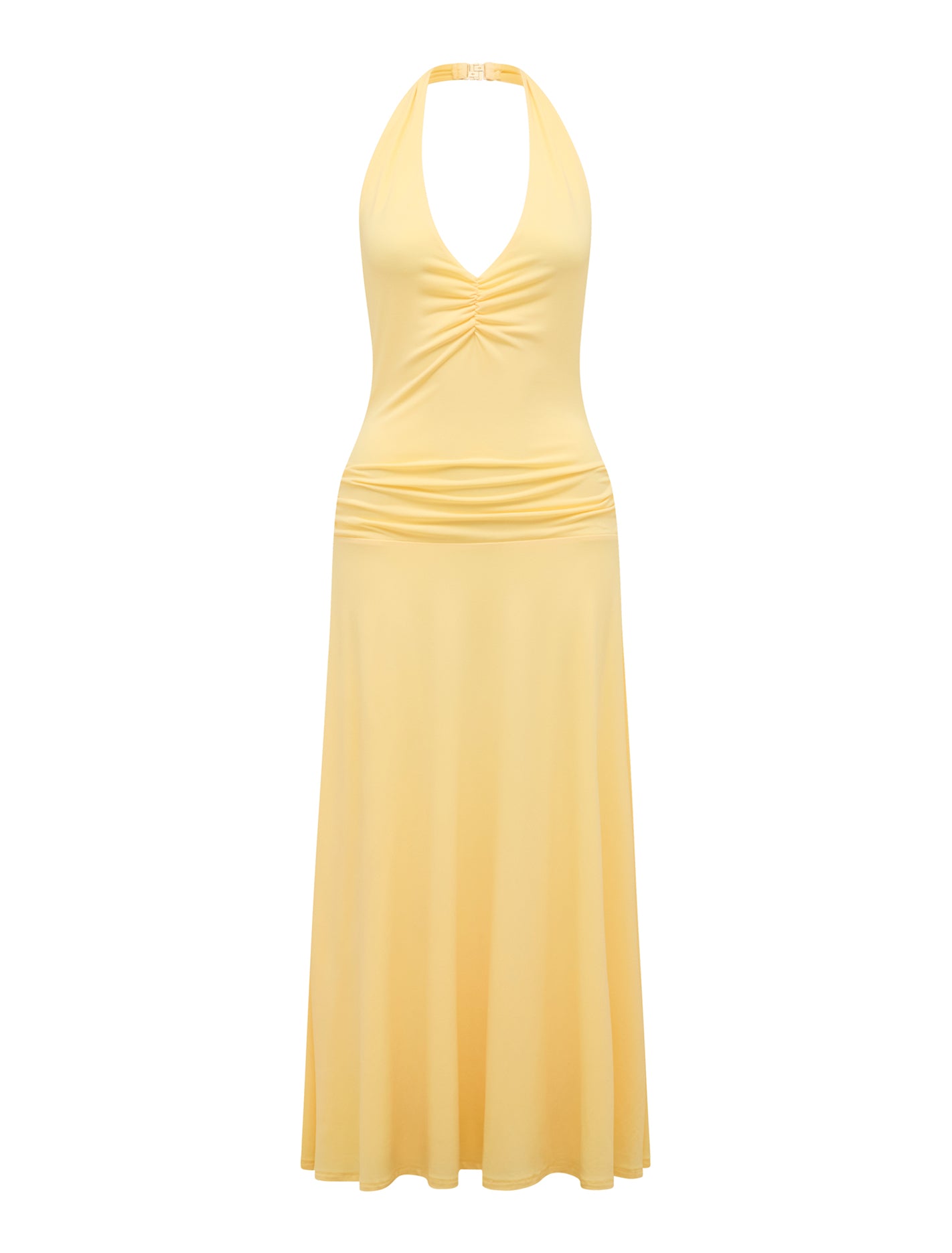 Summer Halter Low Back Dress Pale Banana_mannequin