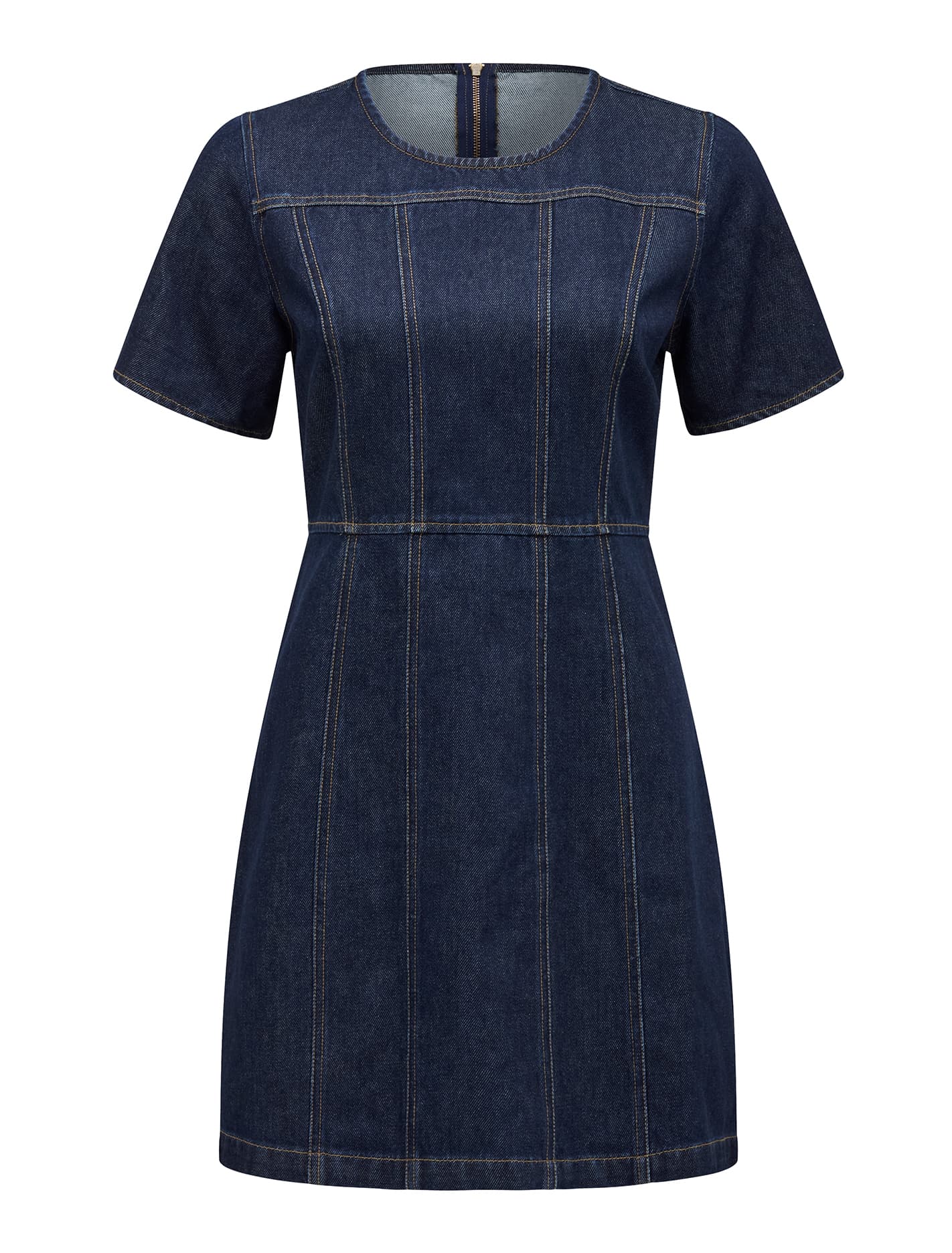 Bleu Shift Denim Dress Dark Rinse Wash_mannequin