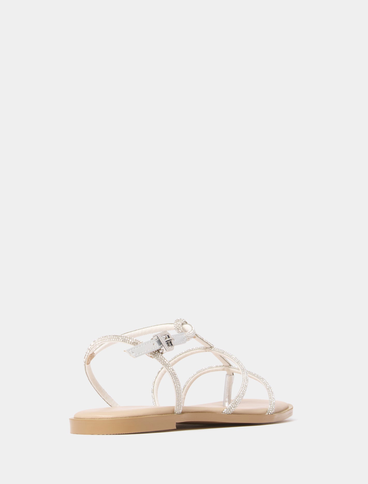 Trixie T-bar Diamanté Flat Sandals Silver_mannequin
