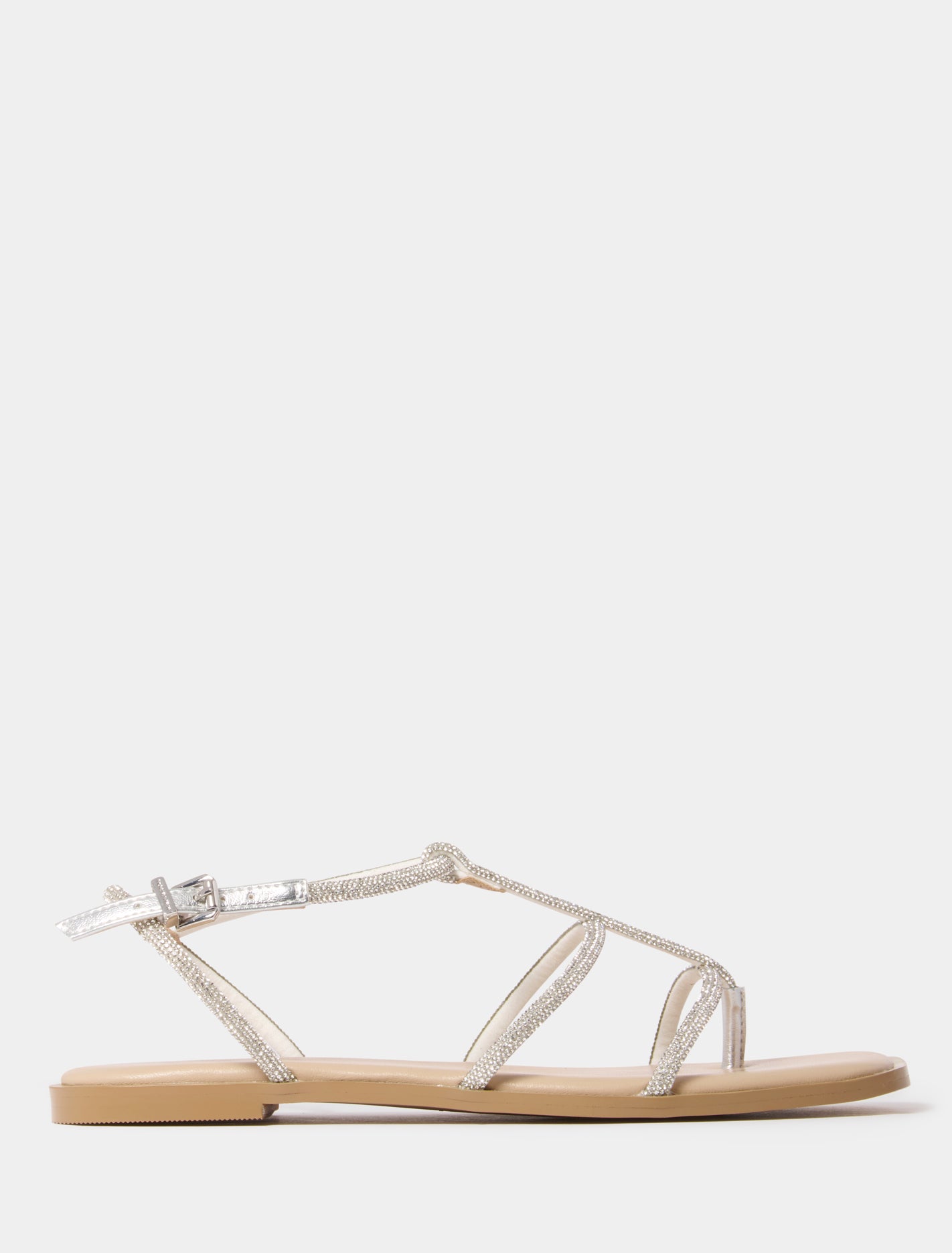 Trixie T-bar Diamanté Flat Sandals Silver_mannequin