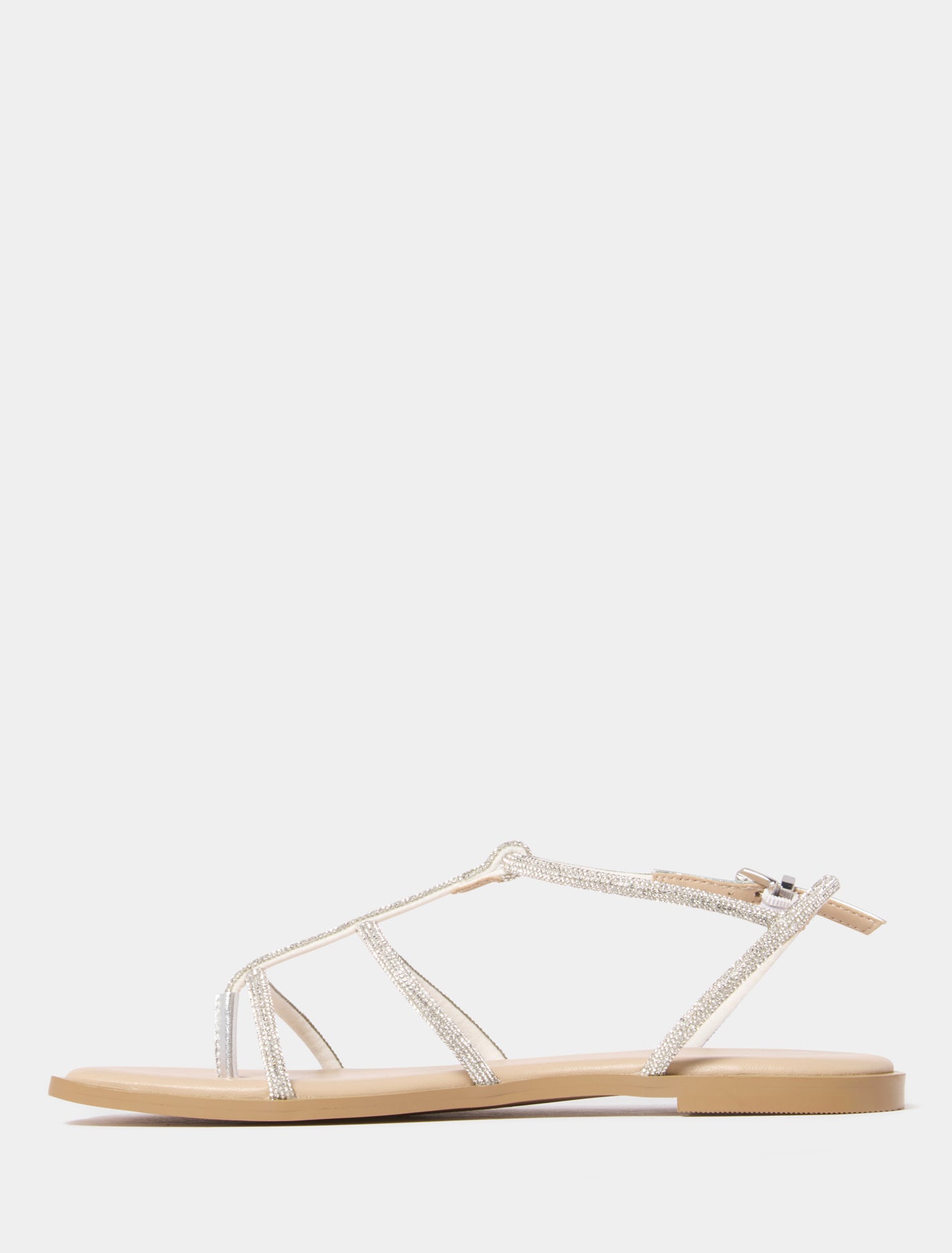 Trixie T-bar Diamanté Flat Sandals Silver_mannequin