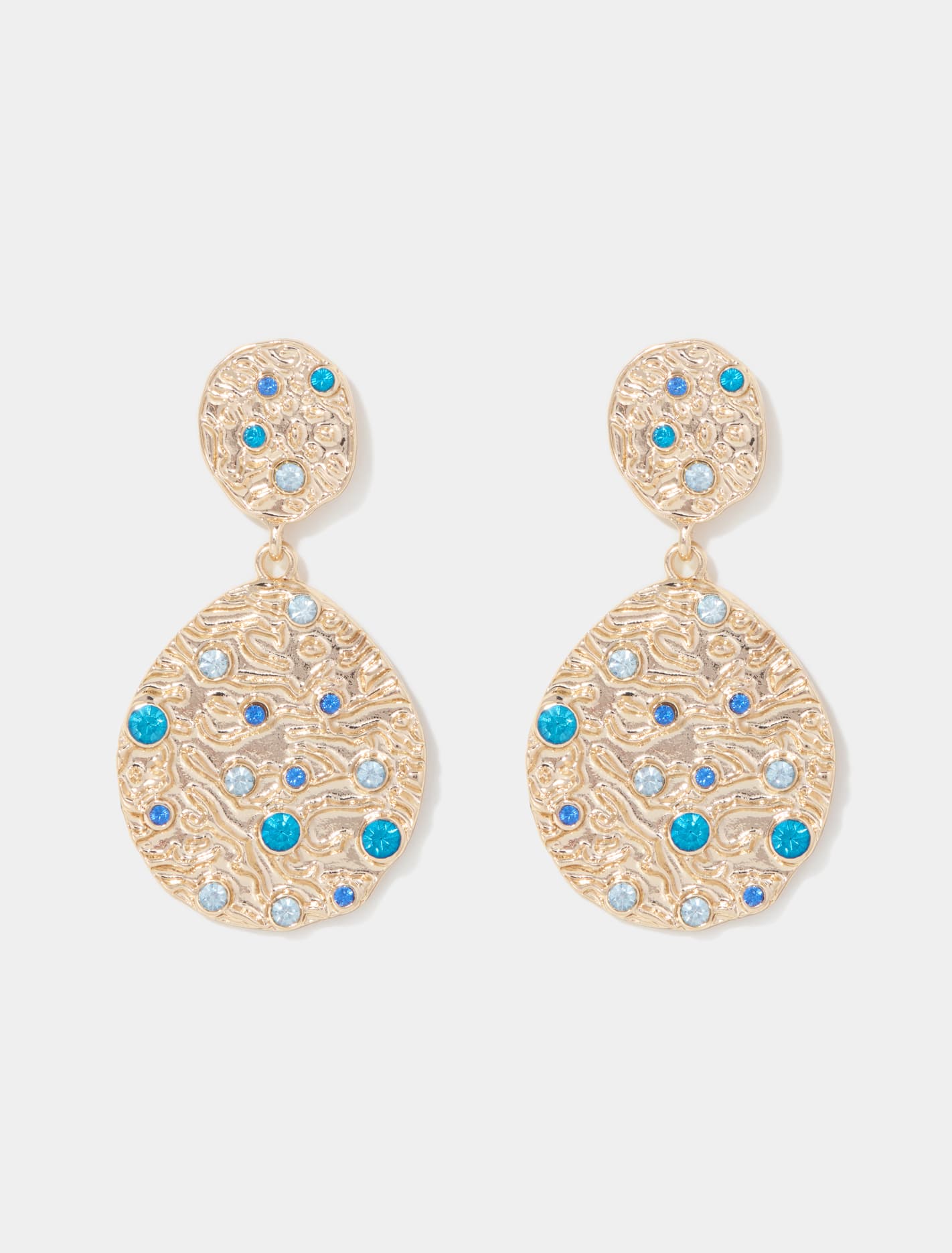 Thais Texture Stone Earrings Blue/Gold_mannequin
