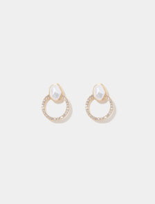 Regan Round Pearl and Stone Earrings Crystal/Gold_mannequin