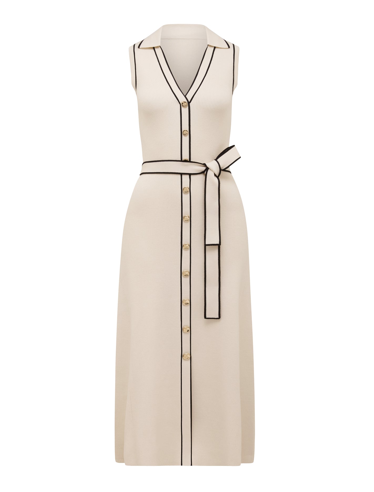 Adeline Sleeveless Knit Midi Dress Cream Tipped_mannequin