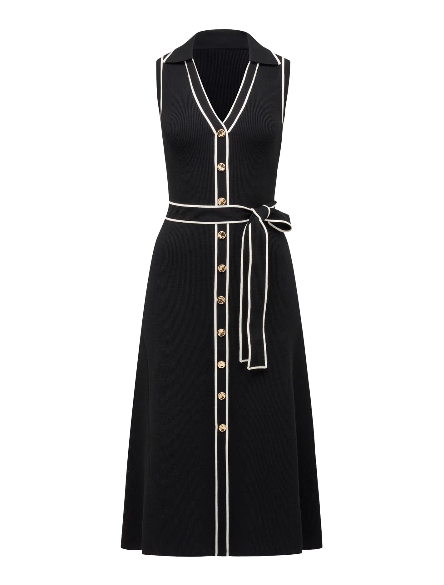 Adeline Petite Sleeveless Knit Midi Black and Porcelain_mannequin