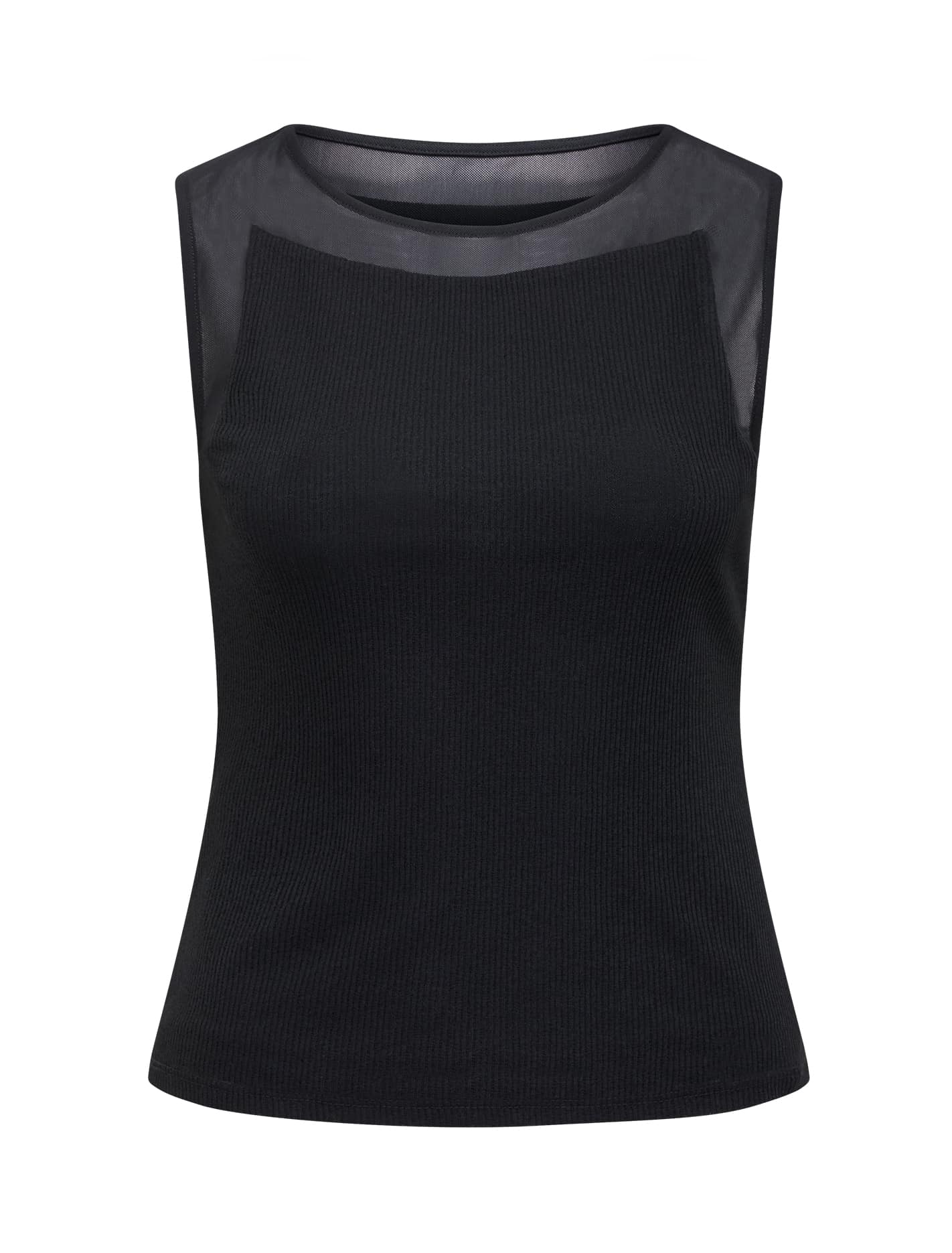 Cora Sheer Mesh Trim Tank Black_mannequin