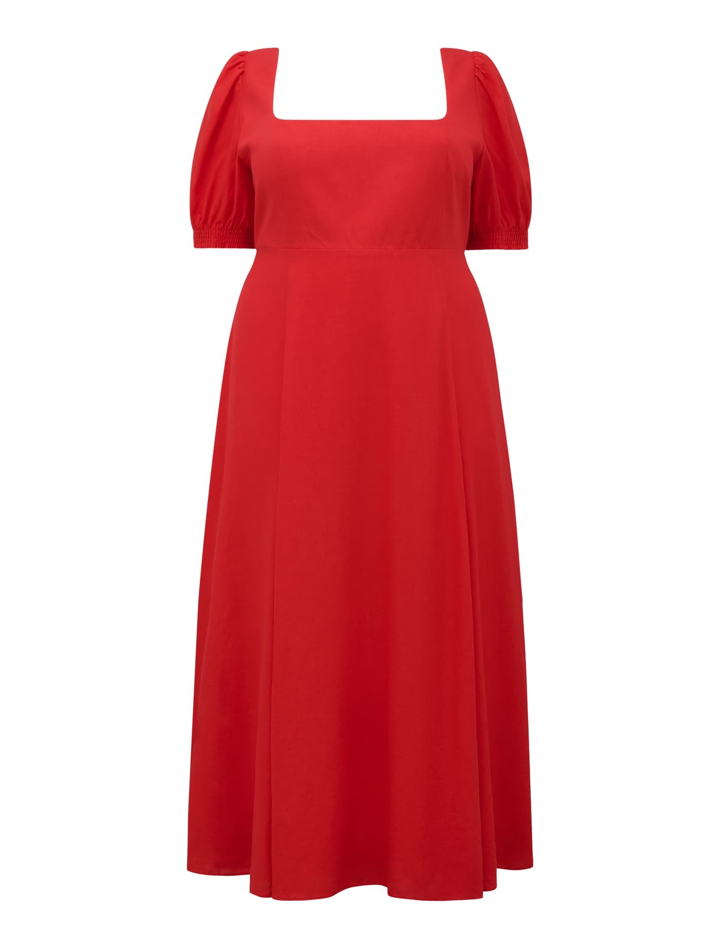 Tori Curve Puff-Sleeve Linen Midi Dress Heirloom Tomato_mannequin
