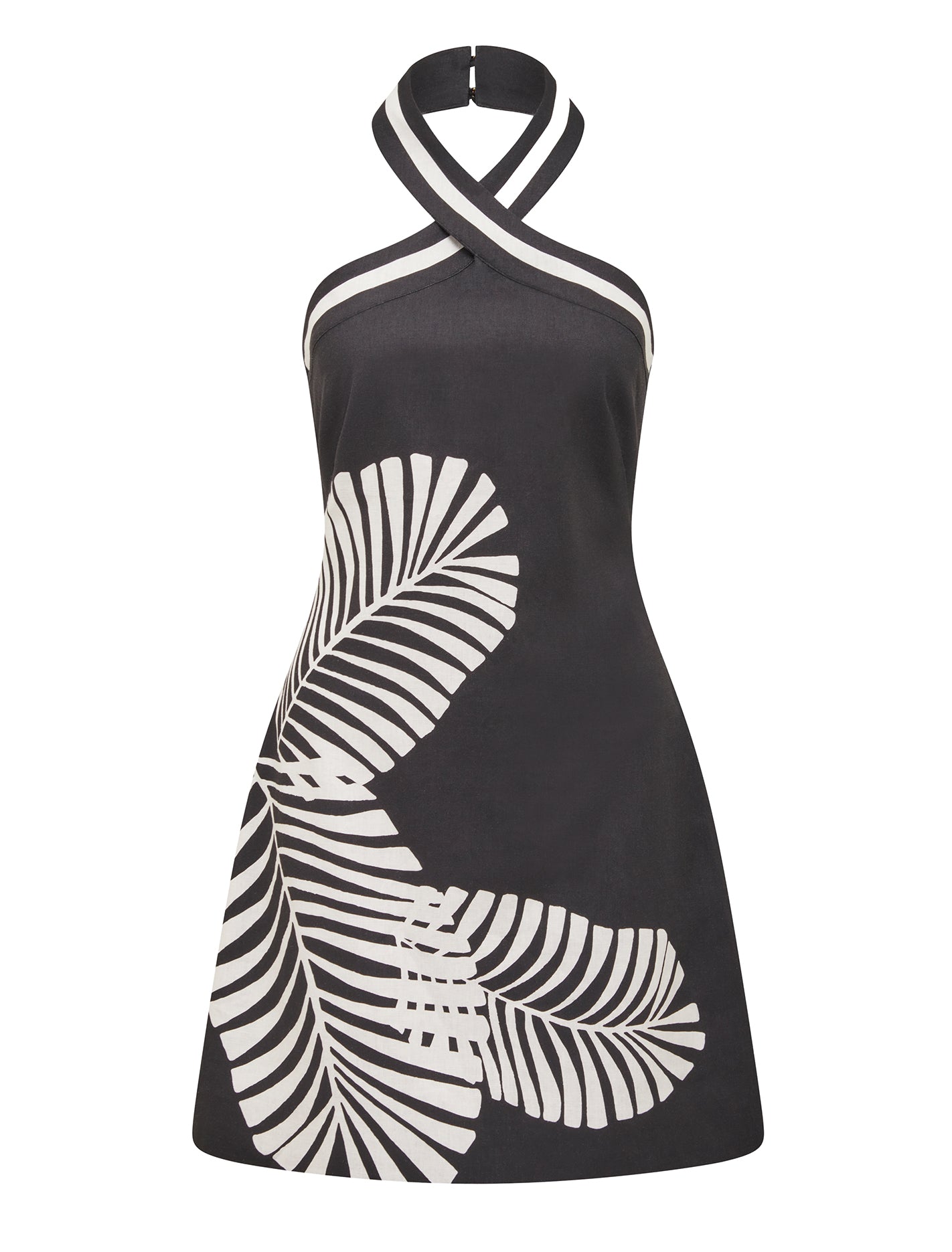 Adore Halter Neck Linen Mini Dress Paros Palm_mannequin