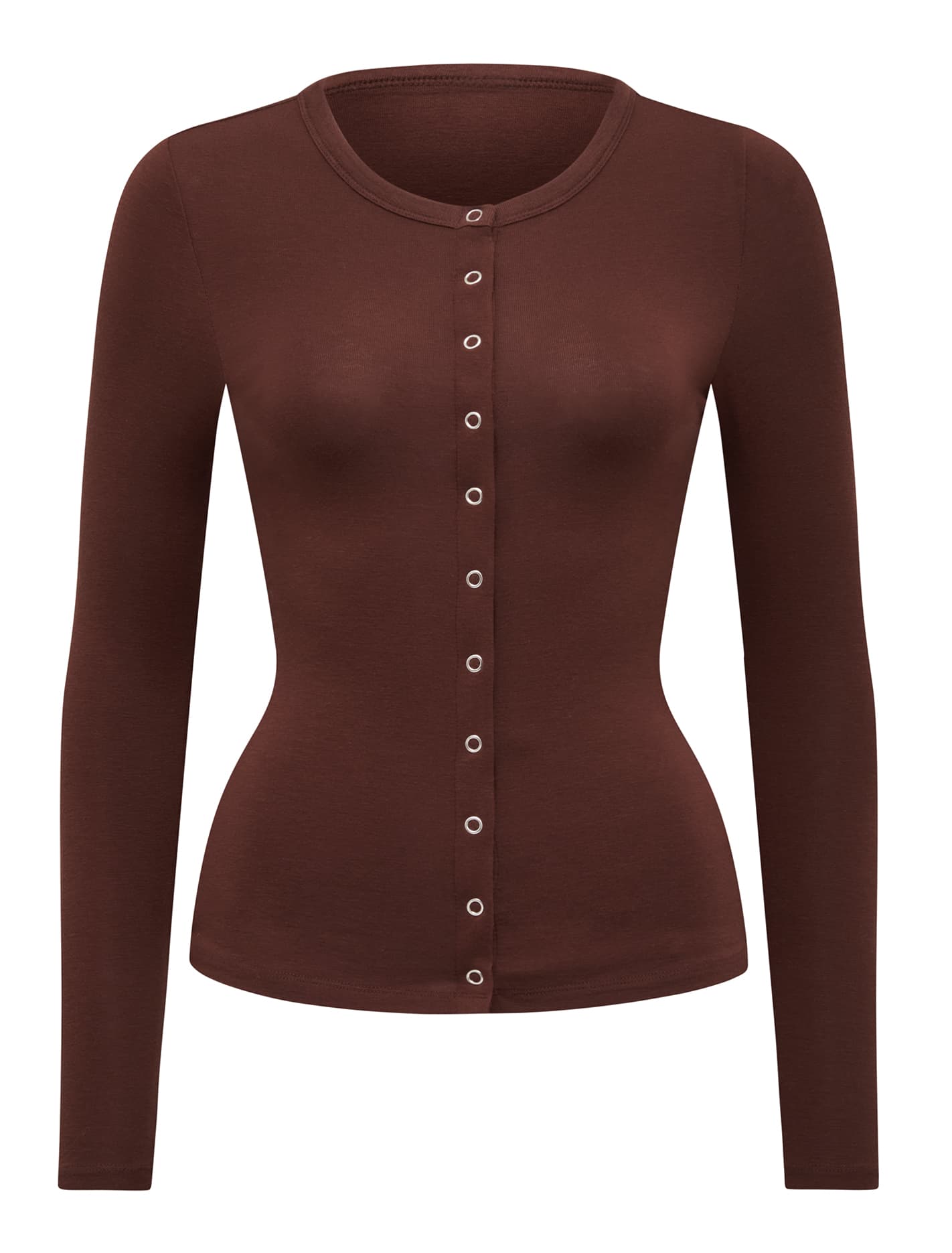 Bridie Wool Blend Button Top Rum Raisin_mannequin