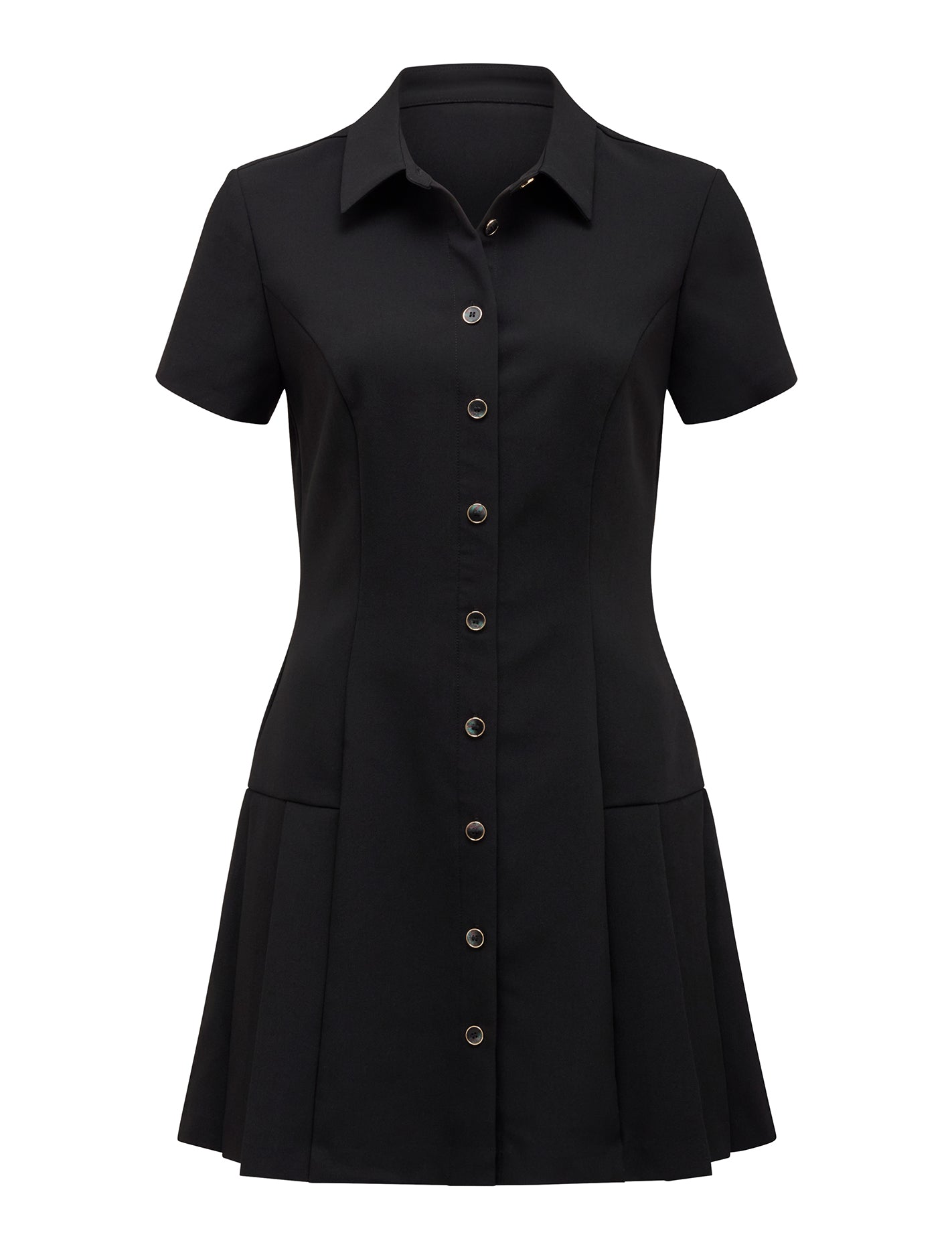 Winnie Pleated Button Down Mini Dress Black_mannequin