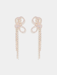 Dakota Bow Drop Earrings Rose Gold/Crystal_mannequin