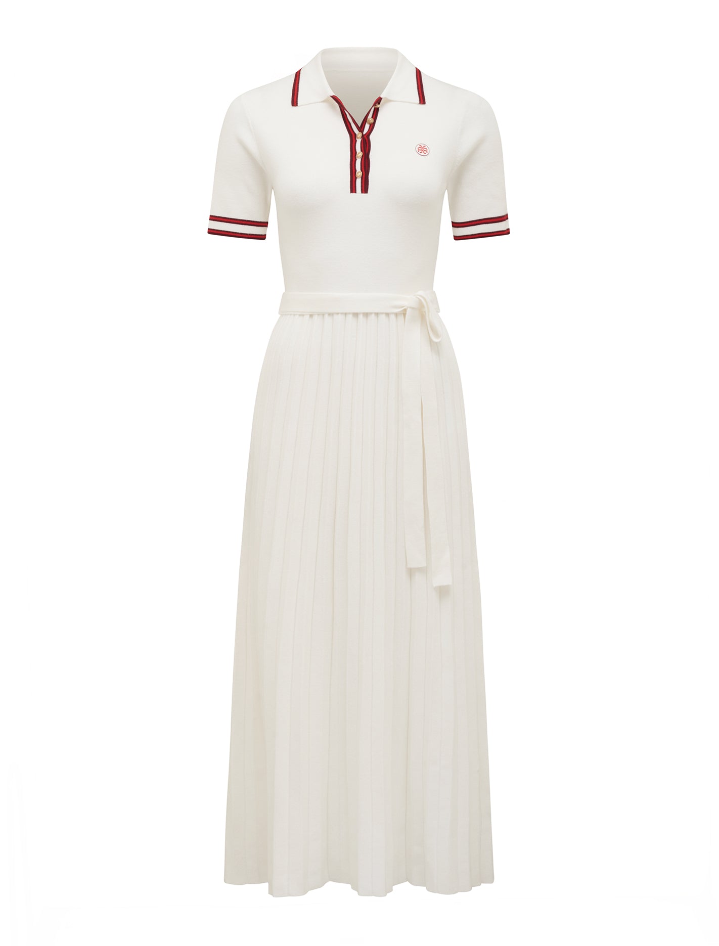 Andie Pleated Midi Dress Porcelain/Red Tipped_mannequin